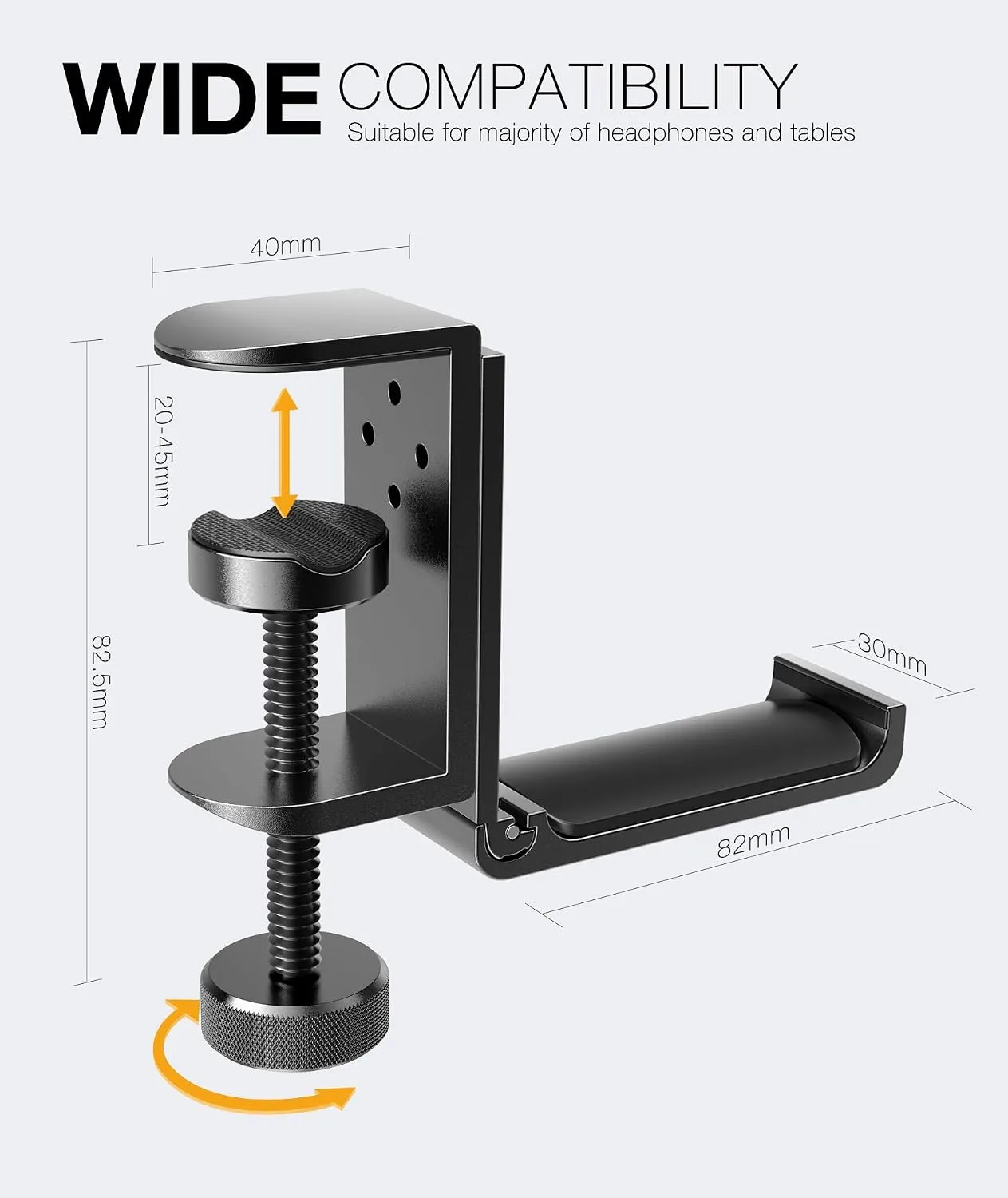 New Foldable Headphone Stand Hanger Holder Aluminum Headset Soundbar Stand Clamp Hook Under Desk Space Save Mount, Universal Fit Gaming Headphones, Black