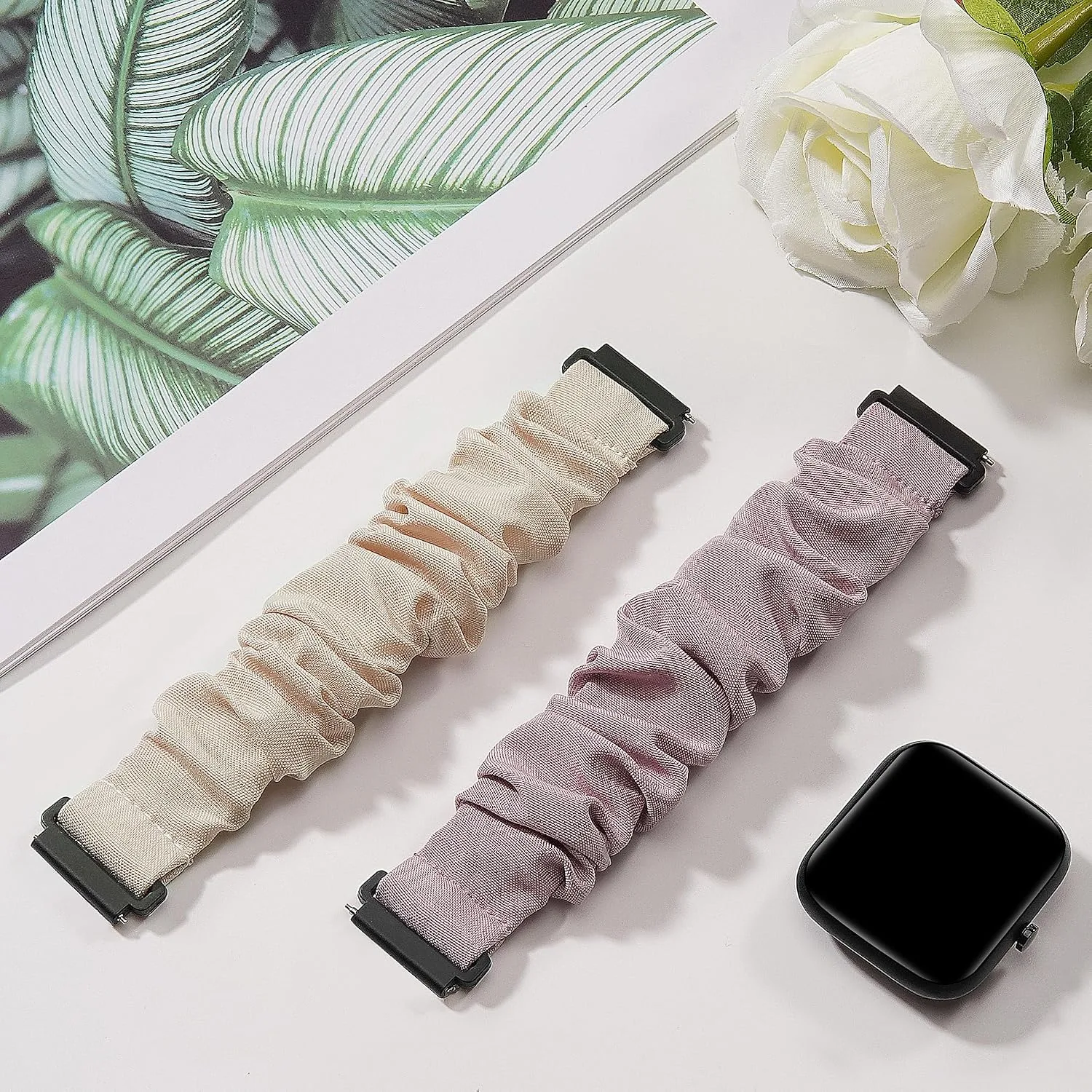 Sunnyson 22mm Bands for Veryfit IDW13/IDW16/IDW19/IDW26/IDW28 Smartwatch，2 Pack Elastic Fabric Scrunchie Straps for Fitvii H57/H56/Fitpolo/Toobur id208 Plus Women