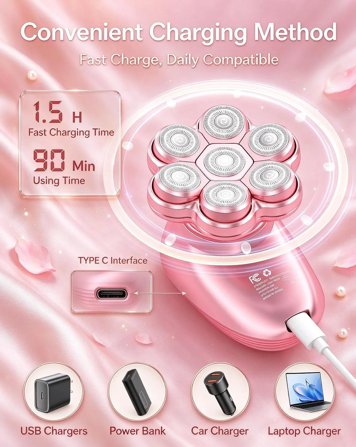 5-in-1 Electric Razors for Women, 7D Women's Full Body Shaver for Legs, IPX7 Waterproof Wet Dry Shaver with LED Display, Portable Hair Removal Shavers for Womens Face,Bikini, Lip, Arms