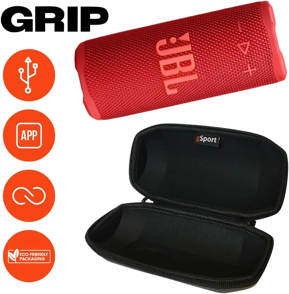 JBL Grip Compact Portable Bluetooth Speaker Bundle with gSport Case (Red)