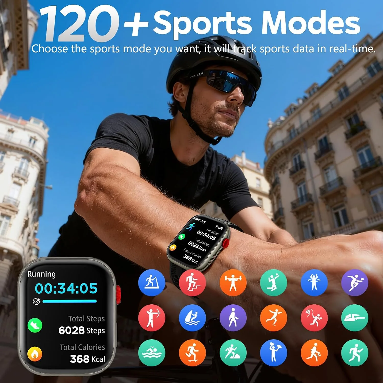 Smart Watch for Men & Women, 1.88" HD Screen, 120+ Sports Modes Black