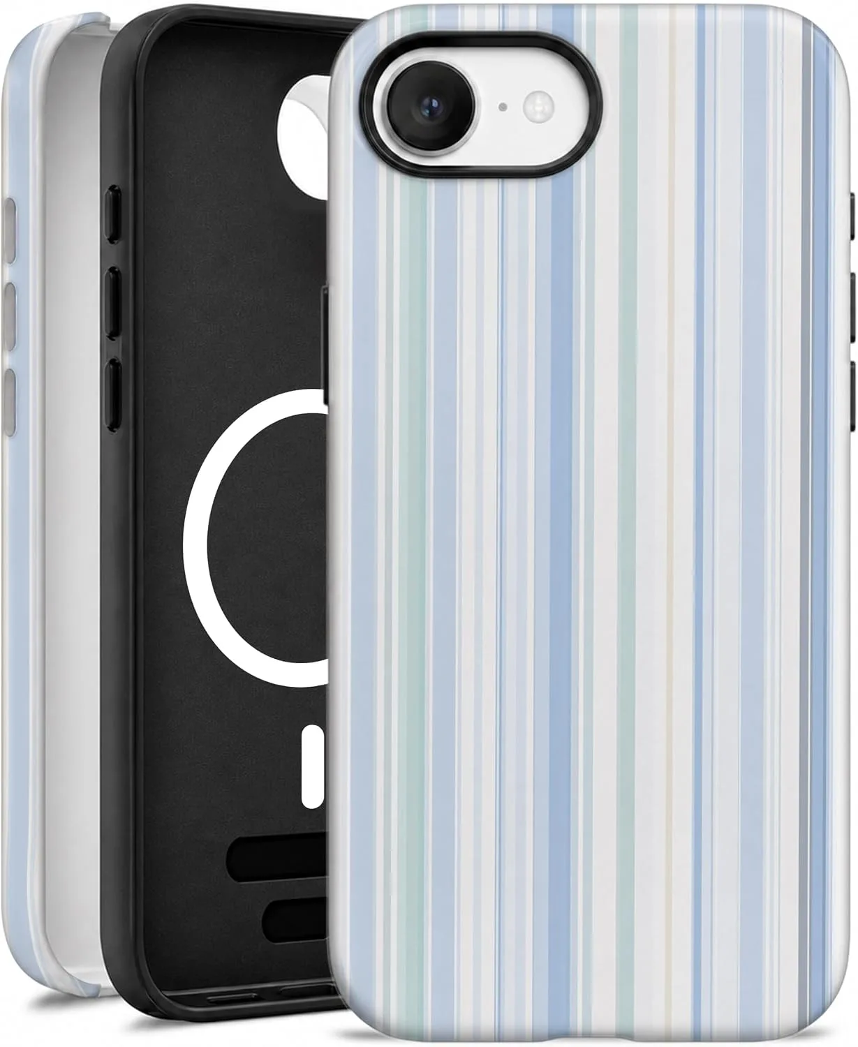 Magnetic for iPhone 16e/17e Phone Case, Cute Pastel Blue Striped