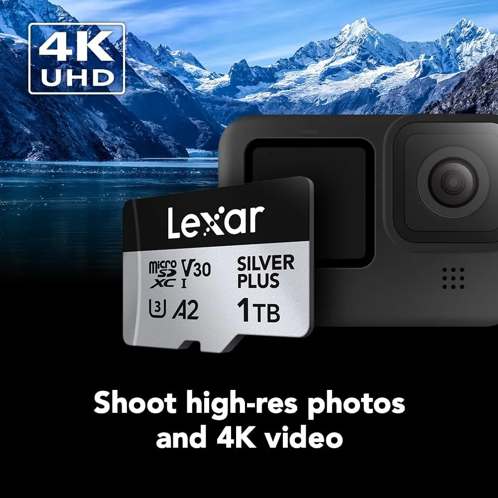 Lexar 1TB Silver Plus Micro SD Card, 205MB/s Read, 4K, V30, UHS-I