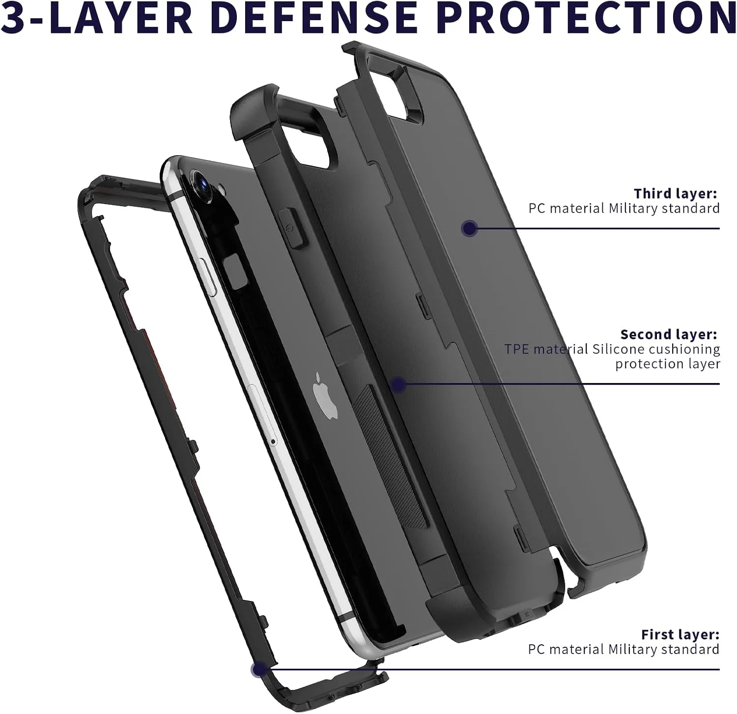 X-belmox Heavy Duty Case for iPhone SE 3rd Generation Shockproof Case Black