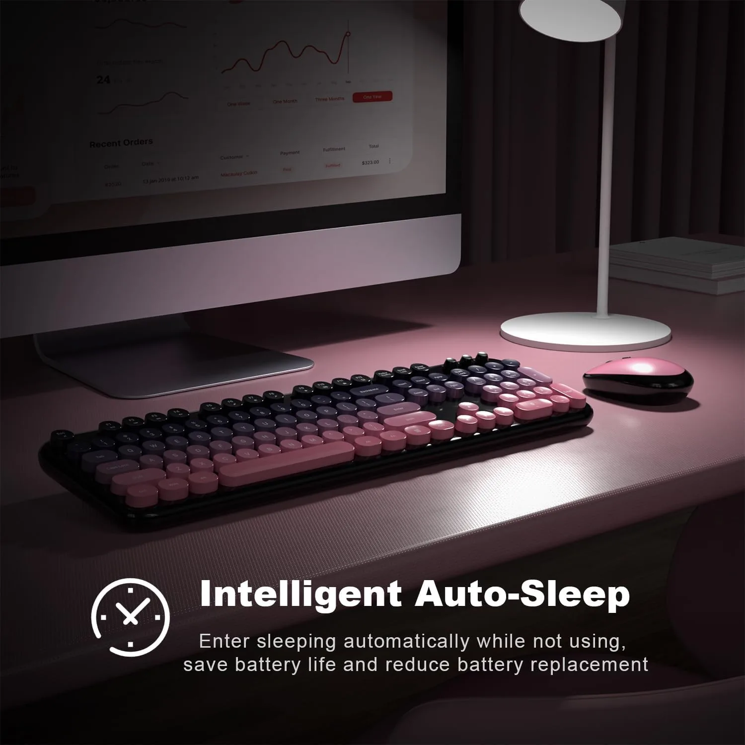 MOFII Wireless Keyboard and Mouse Combo, Full Size 2.4G Retro Round Computer Keyboard and Mouse Set, Plug and Play, for Windows, Computer, Desktop, PC, Notebook - (Lovely Plum Pink Gradient)