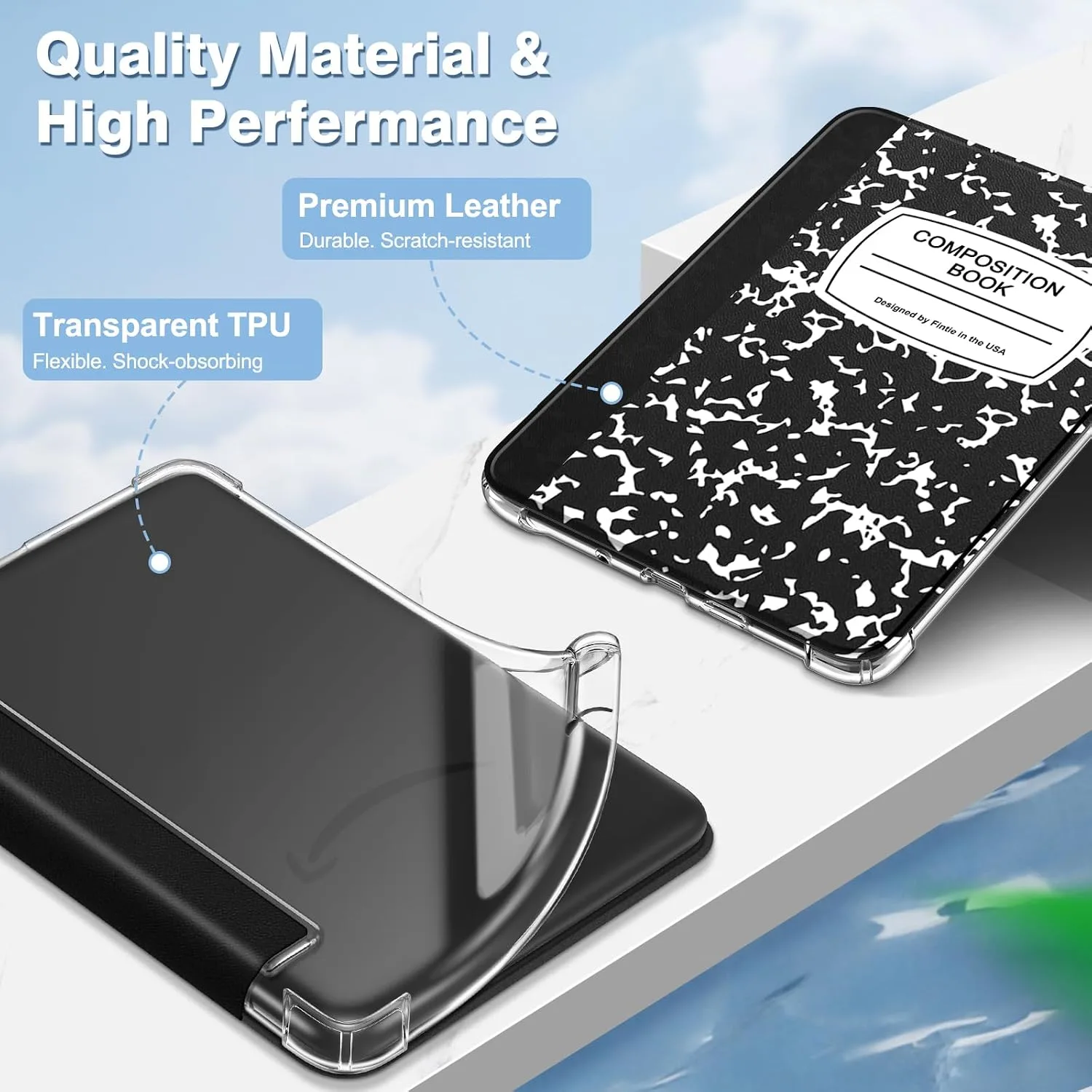 Fintie Slim TPU Case for 6"Kindle 11th Generation 2024/2022,CompositionBook