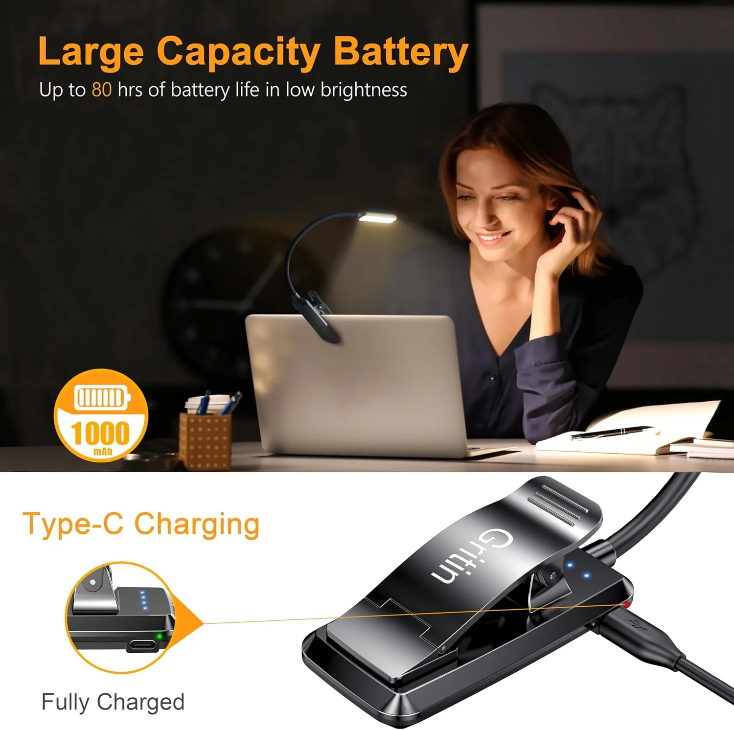 Gritin 2 Pack 9 LED Rechargeable Book Light for Reading in Bed