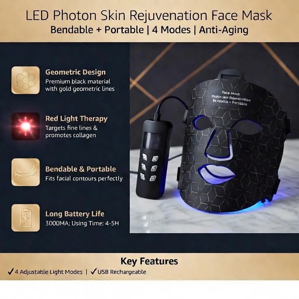 FDA Cleared LED Light Therapy Mask for Face - Infrared Red Light Therapy for Skin - Red Light Therapy for Face - 460nm Blue, 590nm Yellow, 630nm Red, 850nm NIR, 40mw/cm Irradiance