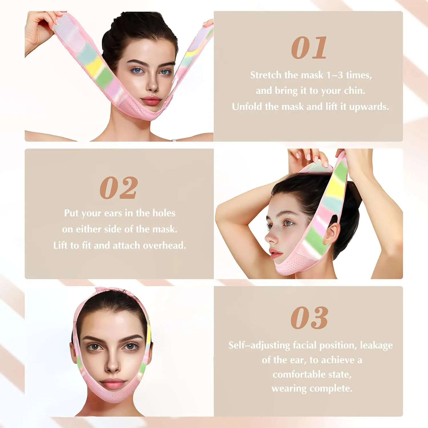 Reusable V Line Lifting Mask with Chin Strap for Sleeping, V Shaped Face Mask for Sagging, Jawline Shaper(Colorful)