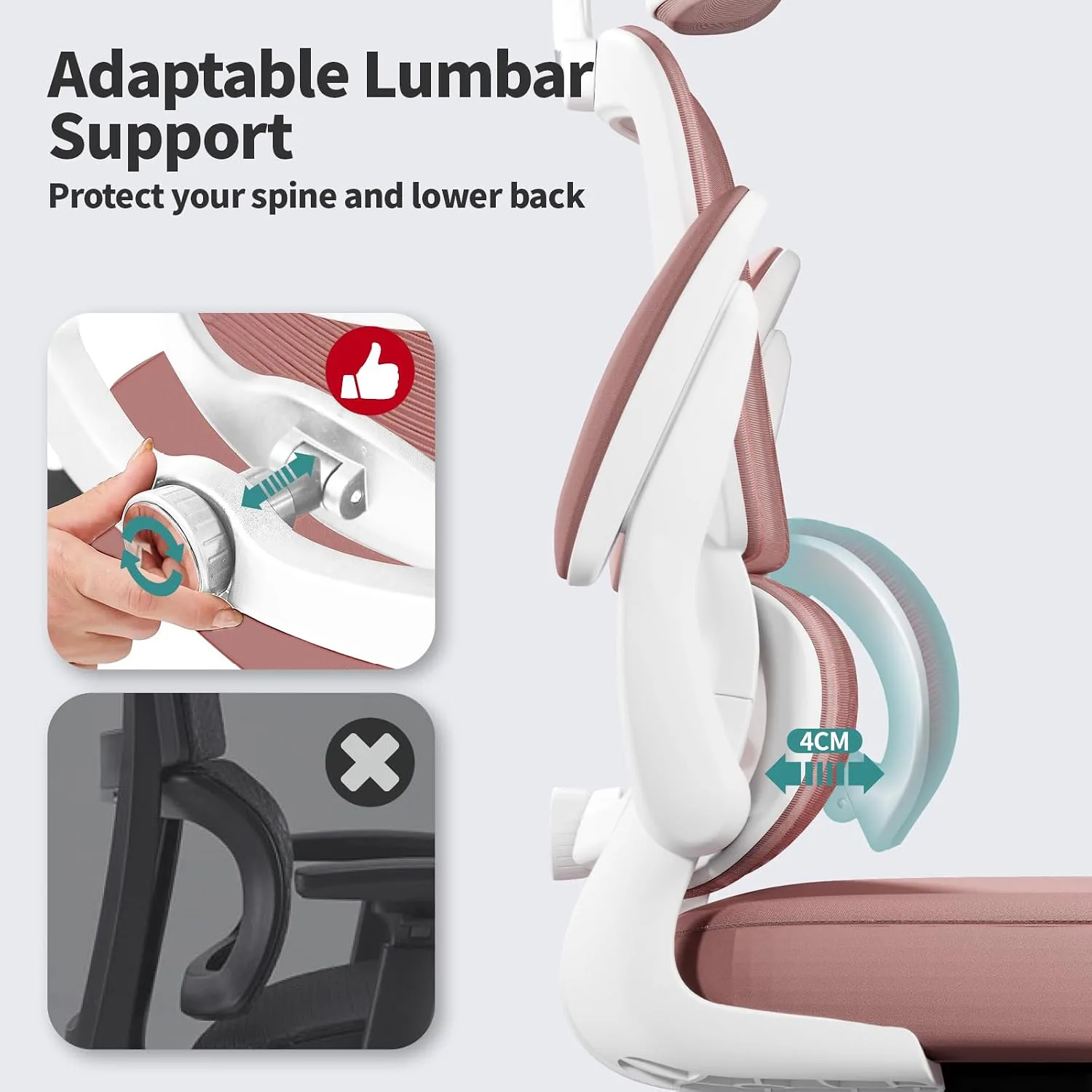 TRALT Office Chair Ergonomic Desk Chair with Lumbar Support Pink, 1