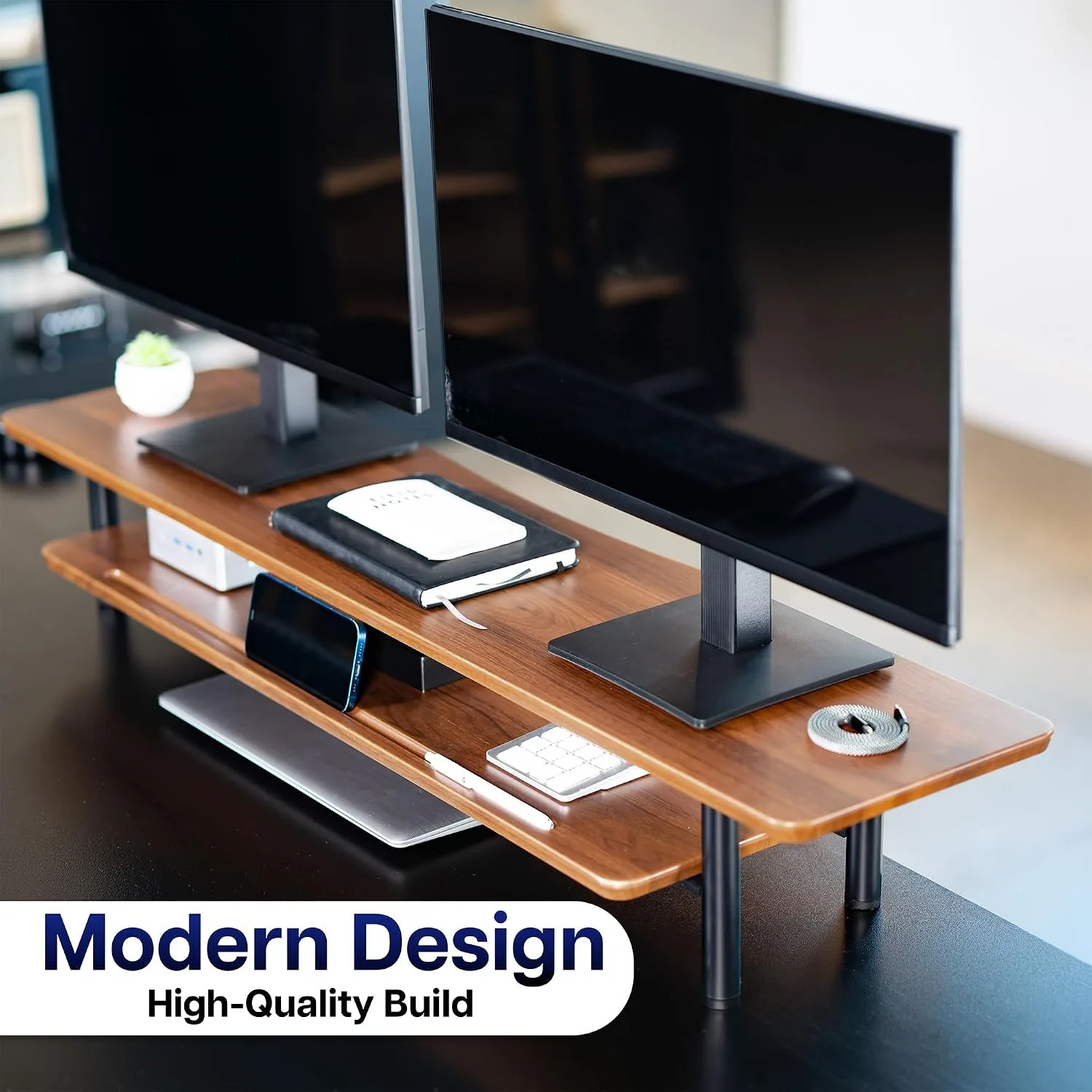VIVO Walnut 2-Tier 42” x 11” Monitor Stand Riser, STAND-MR42-WN