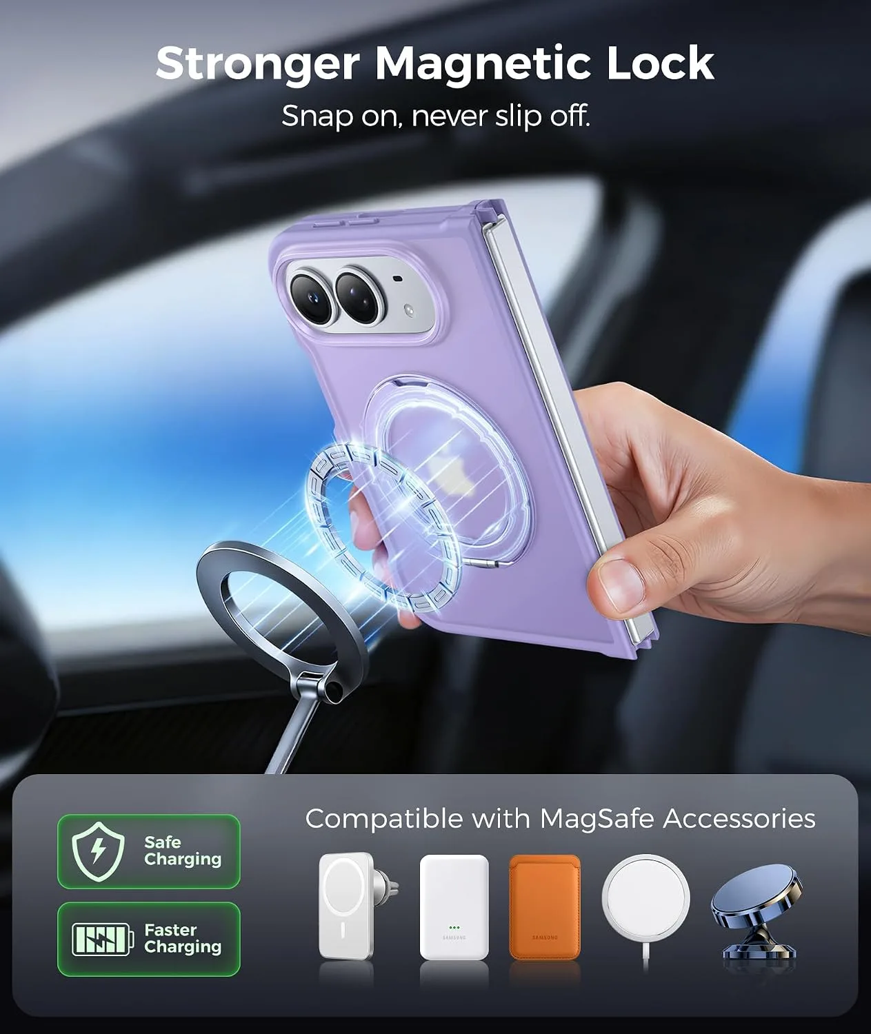 FNTCASE for iPhone Duo Case with 360 Spin Magnetic Stand Light Purple