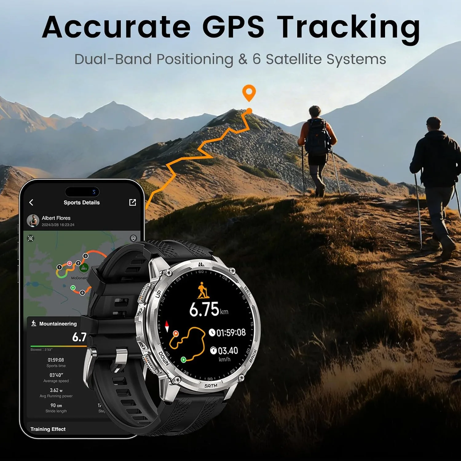 KOSPET Tank T4C GPS Smart Watch, 5ATM & IP69K Waterproof, LED Flashlight