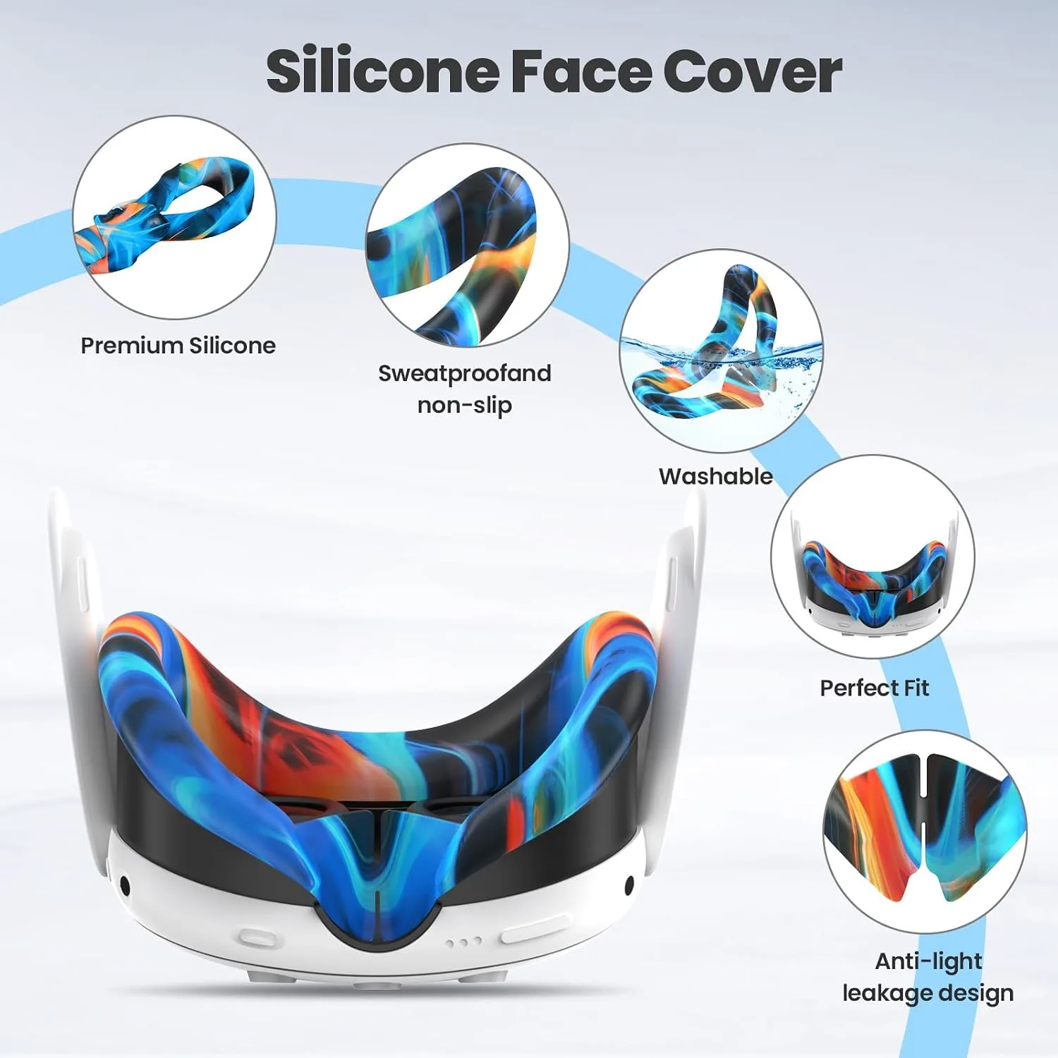 Compatible with Oculus Quest 3 Accessories, VR Silicone Face Cover, VR Shell Cover,Touch Controller Grip Cover,Camera Lens Protector Set (Aurora)