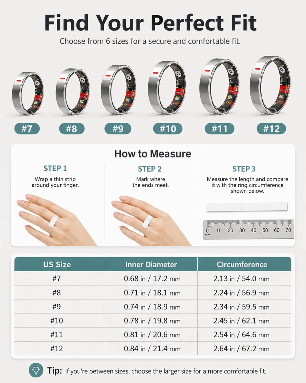 Smart Ring for Women Men, Health Ring for Android & iOS No Subscription