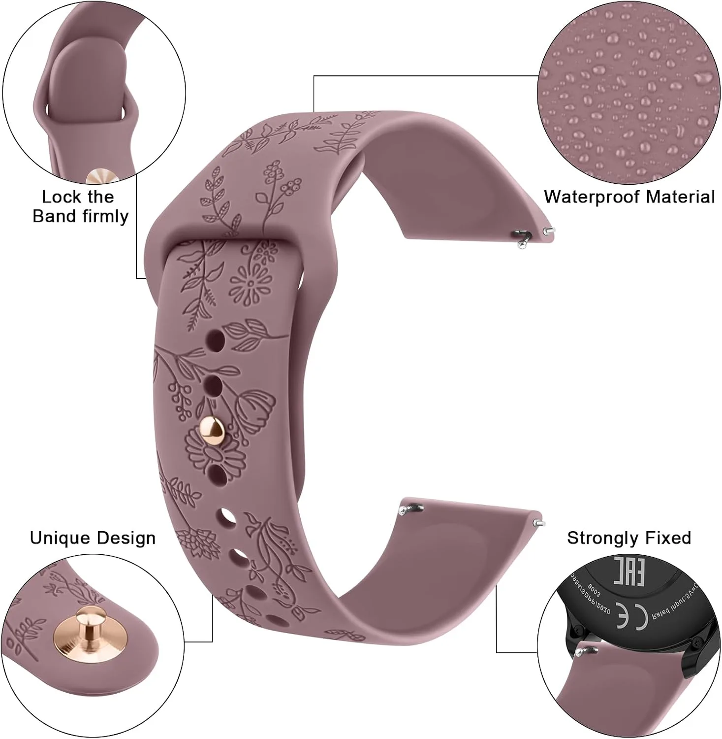 Meliya Veryfit Smart Watch Bands, 22mm Watchbands for IDW13 IDW16 IDW19 IDW26 IDW28 Smartwatch, Floral Engraved Soft Silicone Rubber Sport Replacement Watch Strap for Veryfit