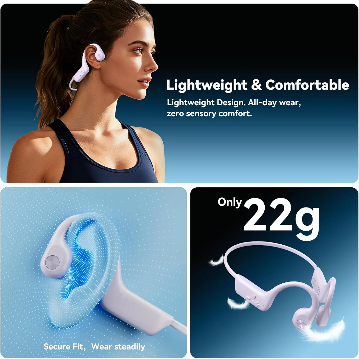 Fanisic Bone Conduction Headphones, Bluetooth 6.0 Open Ear Headphones with Mic, Type-C Quick Charge, Long Battery Life, IPX5 Sweatproof, Lightweight Comfortable for Gym, Sports, and Driving(Purple)