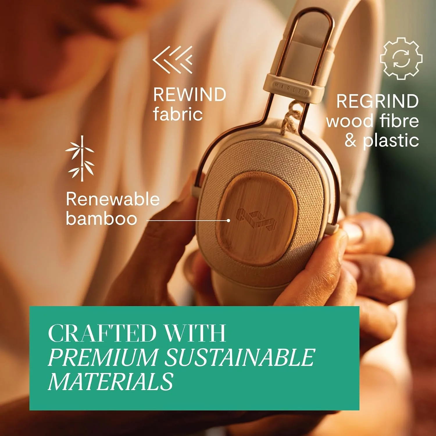 House of Marley Positive Vibration Riddim On-Ear Headphones, 50-Hour Playtime, Quick Charge, Crystal Clear Calls, Sustainable Bamboo (Cream)