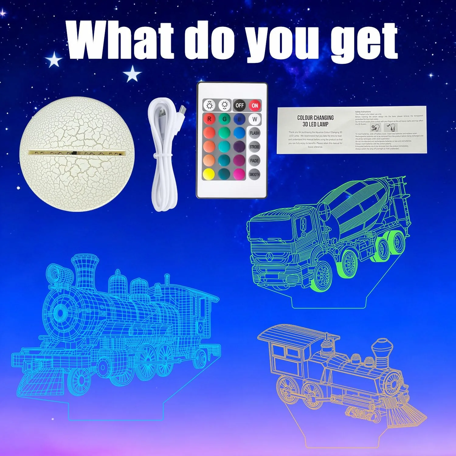 Boys Night Light with 3 Patterns, 3D Acrylic Train Illusion Lamp, Railway Themed Decor for Kids Ages 4-7, 16 Color Changing with Remote Control, Birthday & Holiday Gift for Train Fans