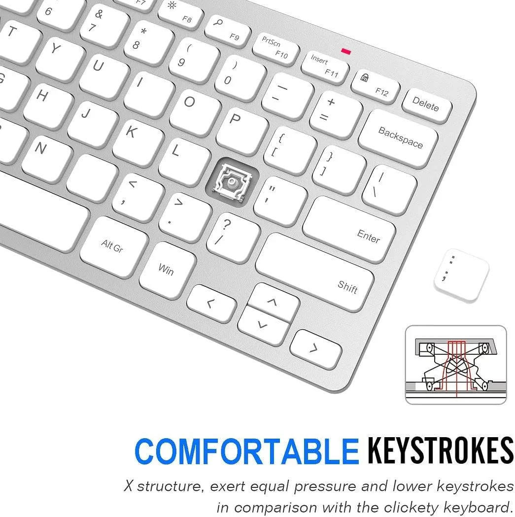Arteck 2.4G Wireless Keyboard Ultra Slim and Compact Keyboard with Media Hotkeys for Computer Desktop PC Laptop Surface Smart TV and Windows 11/10/8/7, Silver