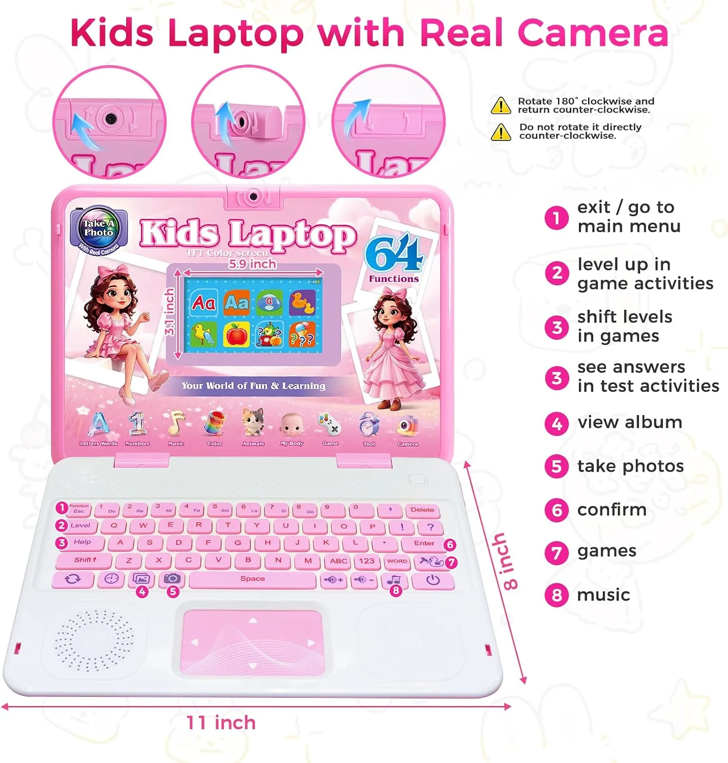 Kids Laptop with Camera, Educational Color Screen Computer with 64 Learning Modes, Laptop for Kids Ages 5+