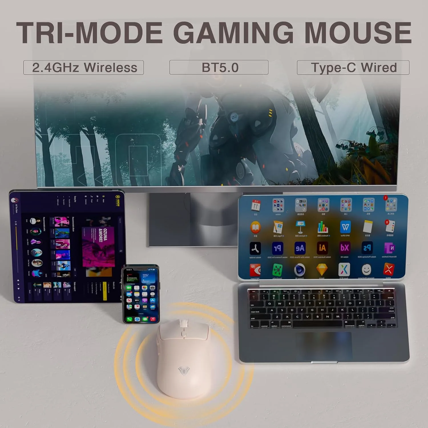 AULA SC580X Wireless Gaming Mouse, Tri-Mode Gaming Mice & 12000 DPI