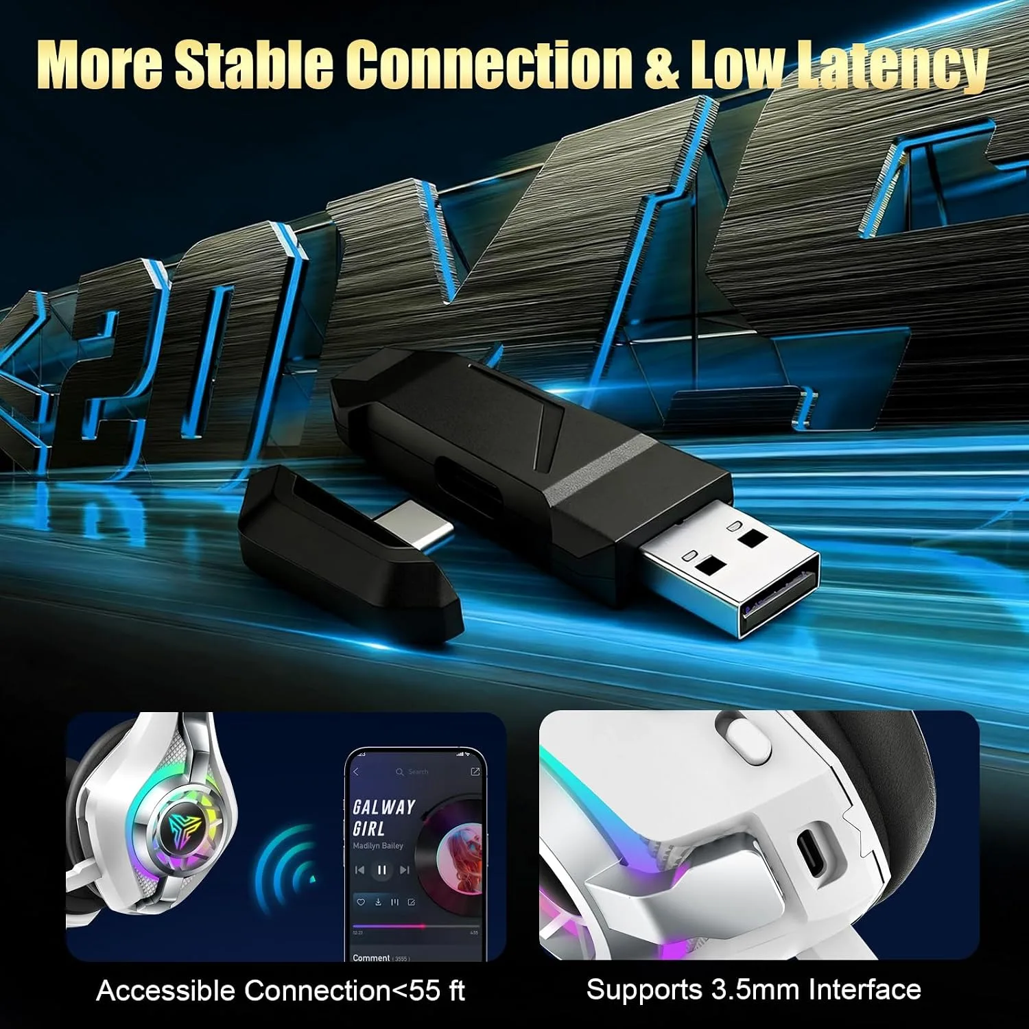 2.4GHz Wireless Gaming Headset for PS5/PS4/PC/Switch, 45H RGB Lights, White