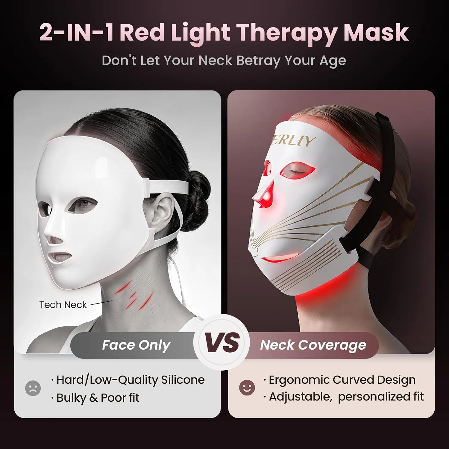 Red Light Therapy Mask for Face 416 LEDs, Cordless 4 Modes &Timer