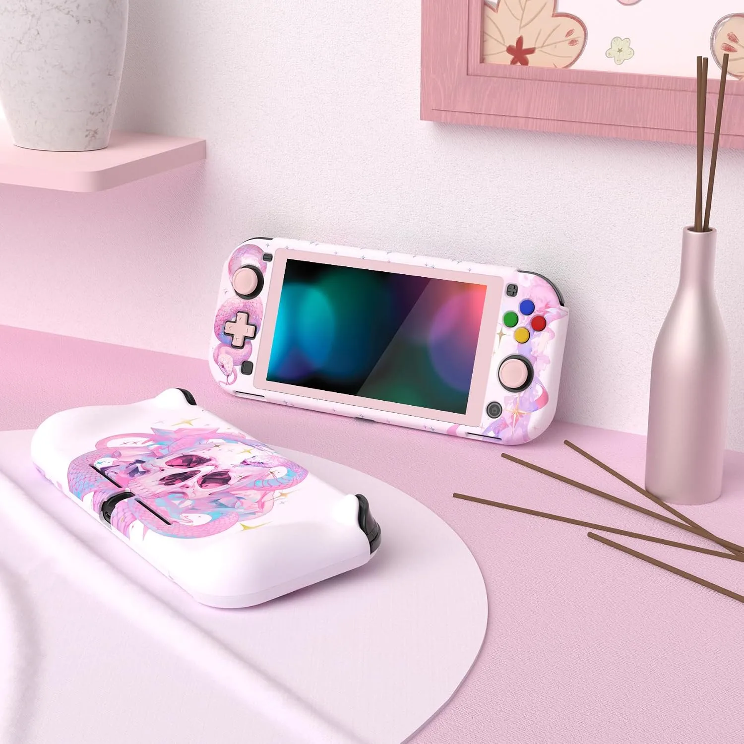 PlayVital ZealProtect Protective Case for Nintendo Switch Lite, Hard Shell Ergonomic Grip Cover for Nintendo Switch Lite w/Screen Protector & Thumb Grips & Button Caps - Celestial Serpent's Embrace