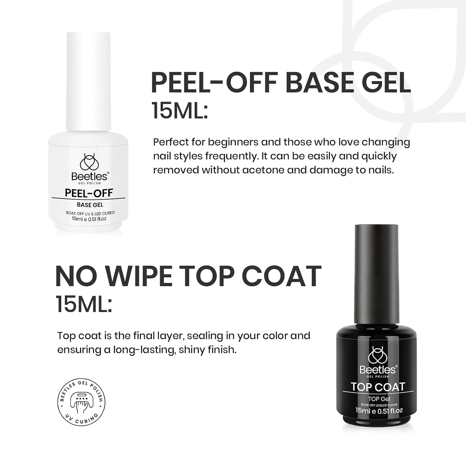 Beetles Peel Off Base Coat and Top Coat Set 2Pcs 15ml