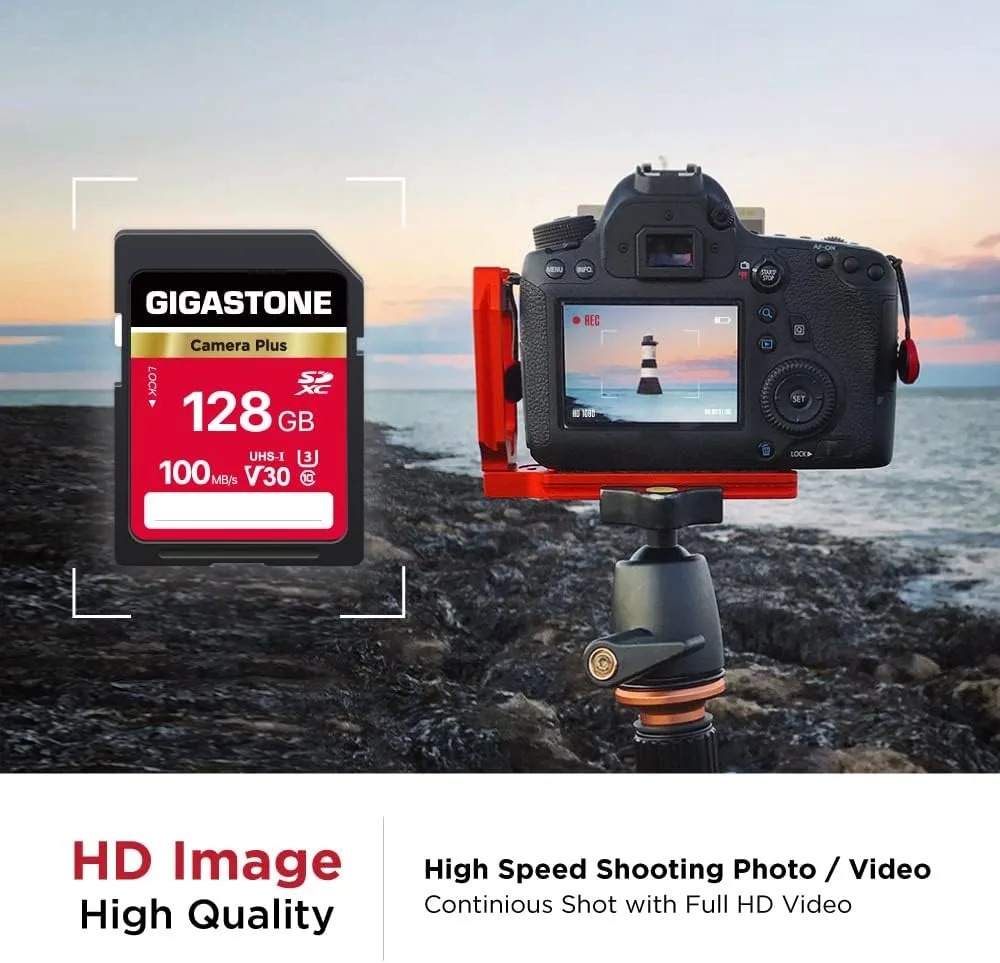 GIGASTONE 128GB SD Card 5-Pack, Camera Plus, UHS-I A1 V30 U3 SDXC Memory Card High Speed UHD Video Speed up to 100MB/s, Compatible with Digital Camera, with 5 Mini Cases