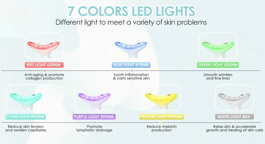 Face Massager -7 Color Red-Light-Therapy for Face and Neck for Wrinkles, Double Chin, Vibrating Facial Massage (White)