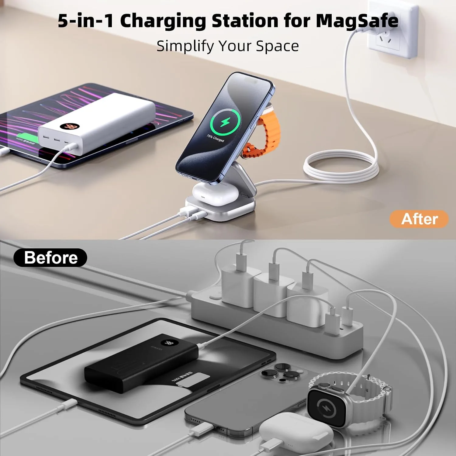 AC ISLAND 5-in-1 Wireless Charger for MagSafe，35W Travel Charging Station