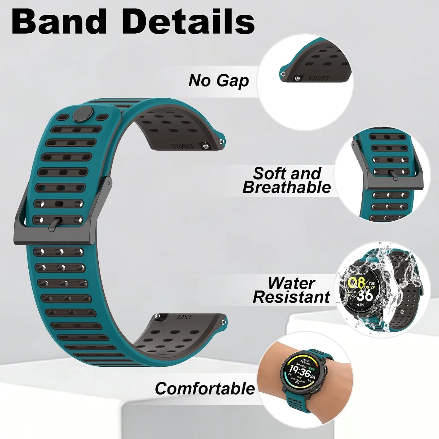 Silicone Replacement Bands Compatible with COROS PACE 3/4/Pro, COROS APEX PRO/2 Pro/APEX 46 MM/4 42MM, Soft & Breathable Smartwatch Straps for Women and Men