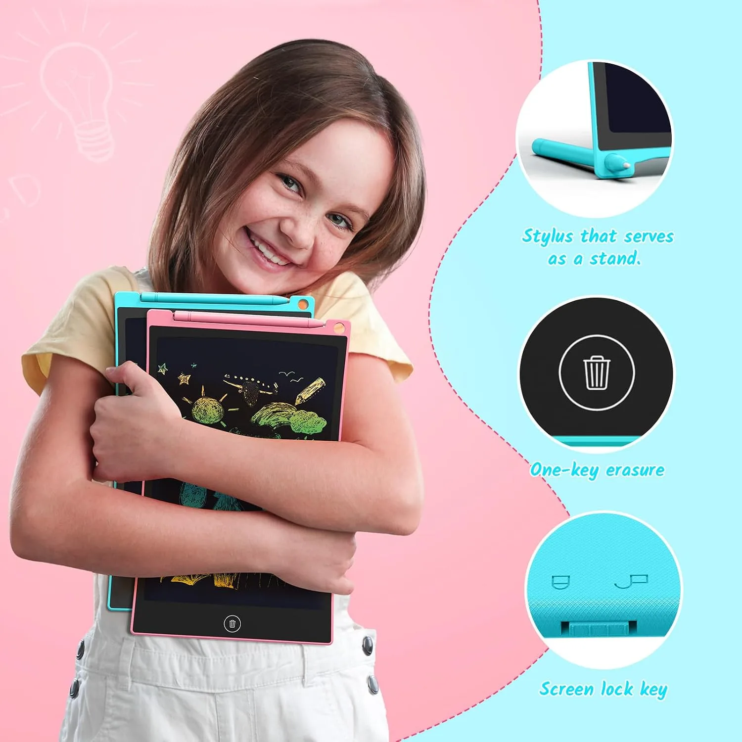 TECJOE 10 Inch 2 Pack LCD Writing Tablet for Kids, Mess Free Drawing Tablet