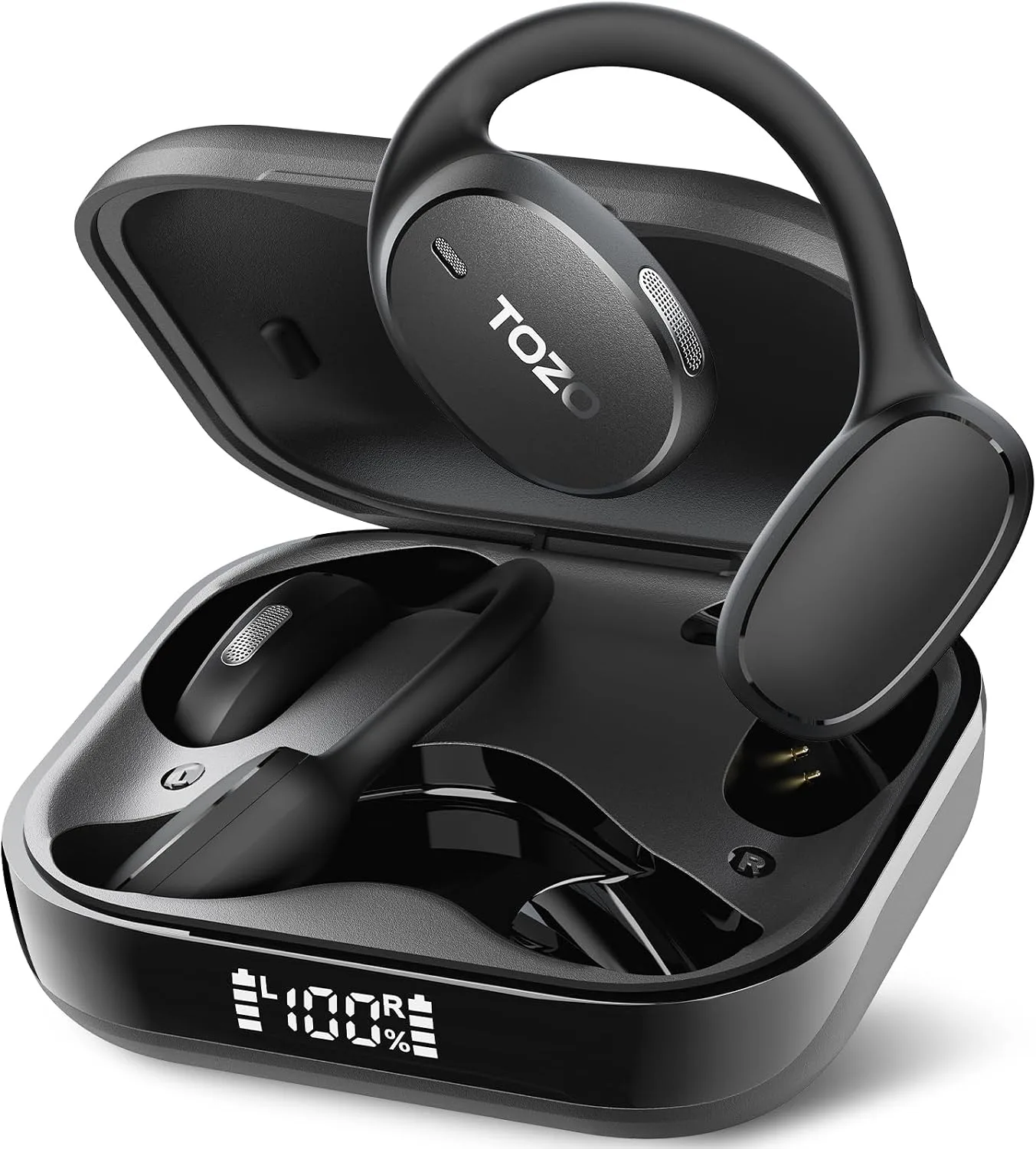 TOZO Real-Time AI Translation Earbuds, 80H Playtime Translator Ear Buds, Digital Display, AI Clear Calls, Comfortable Wear Open Ear Earbuds, AI Bluetooth Headphone for Travel Meeting Learning, Blue