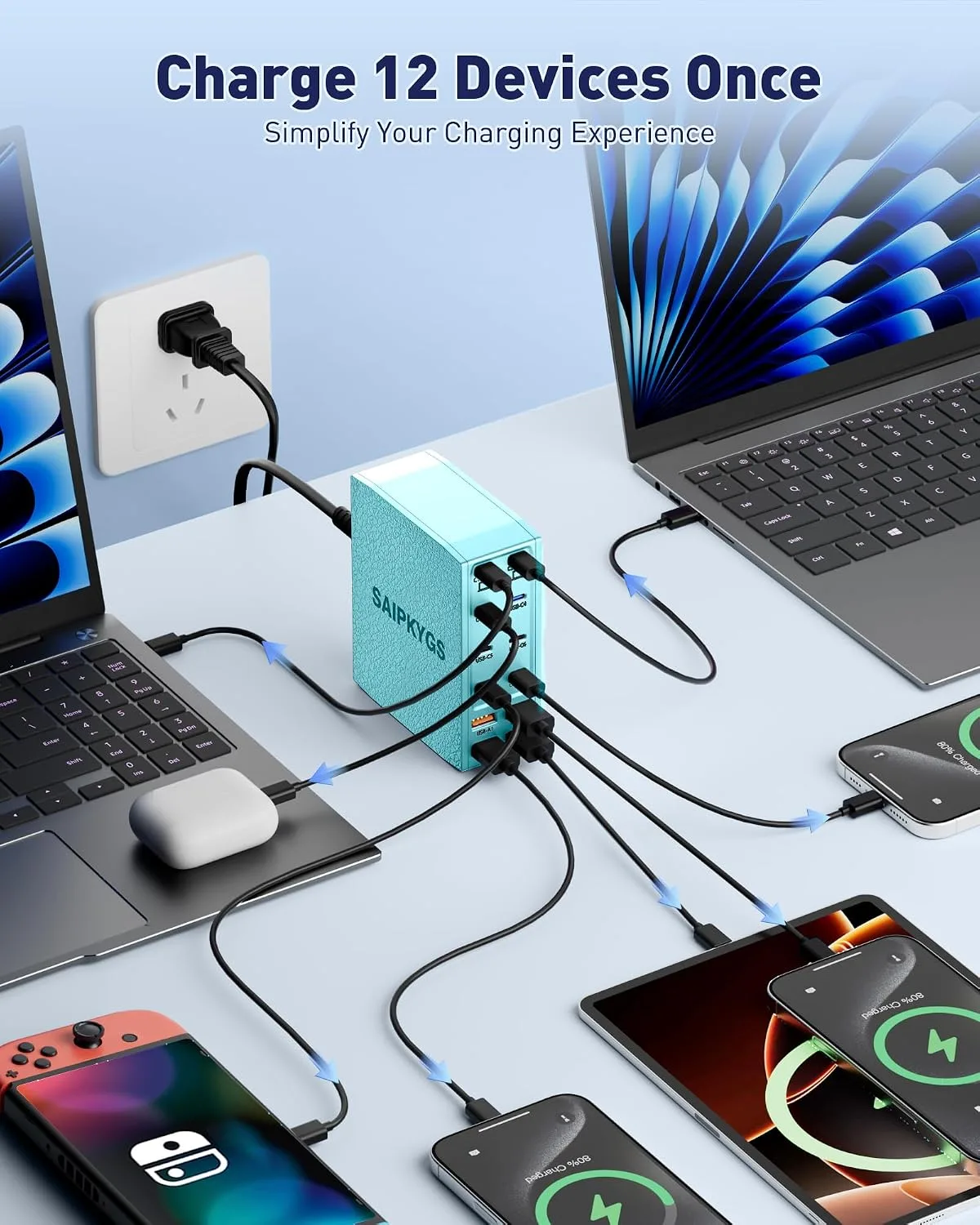 1000W USB Charging Station,12-Port USB C Charger Block with Dual 100W PD