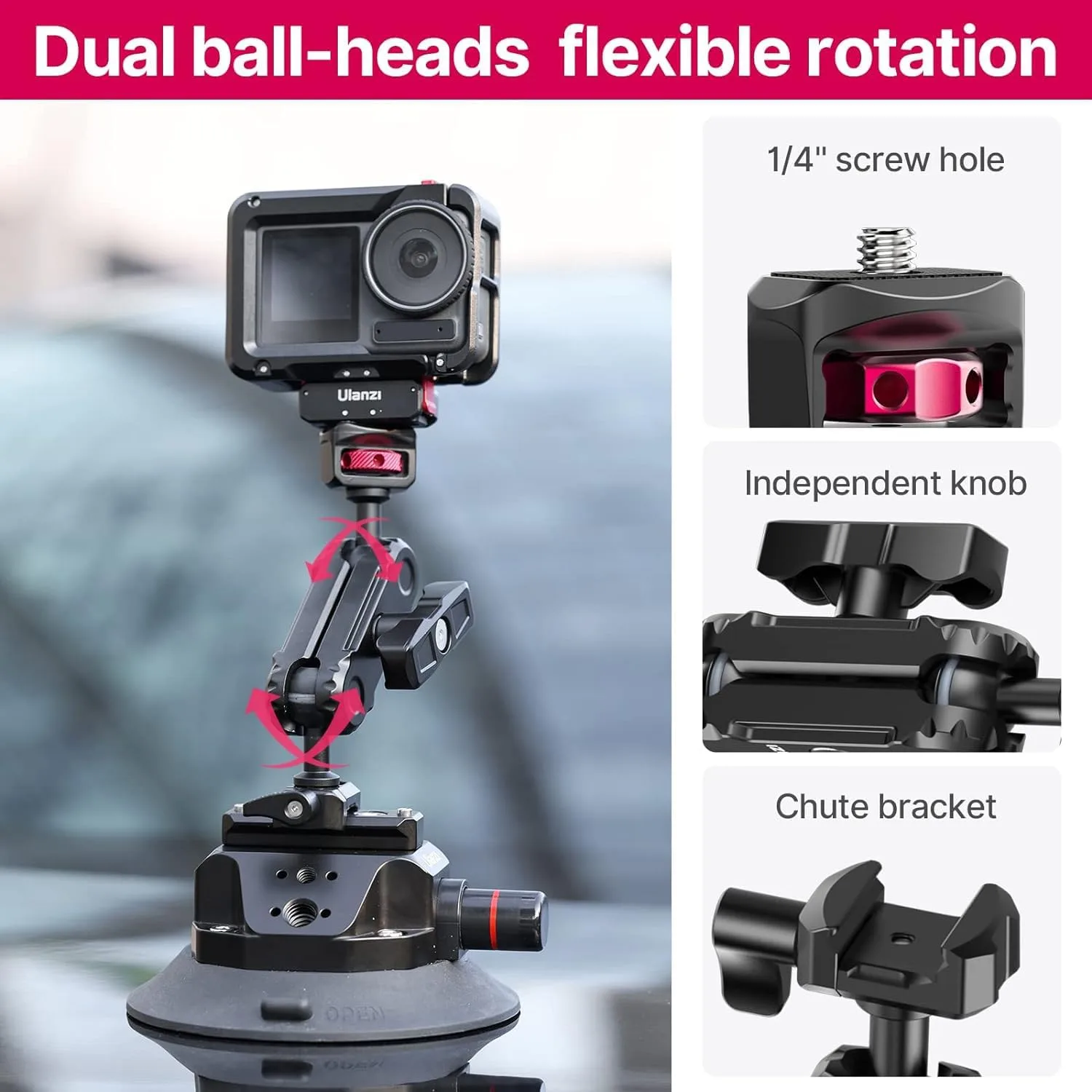 ULANZI SC-02 Suction Mount 4.5'', Magic Arm Bracket for DSLR Cameras Video