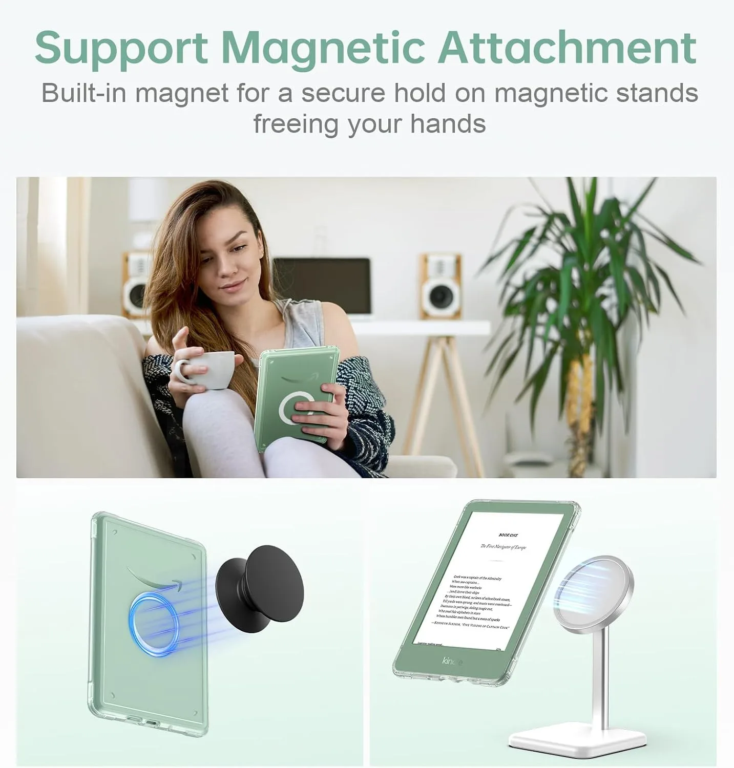 MoKo 360°Rotating Case for 6" Kindle 11th Generation 2024/2022, Matcha