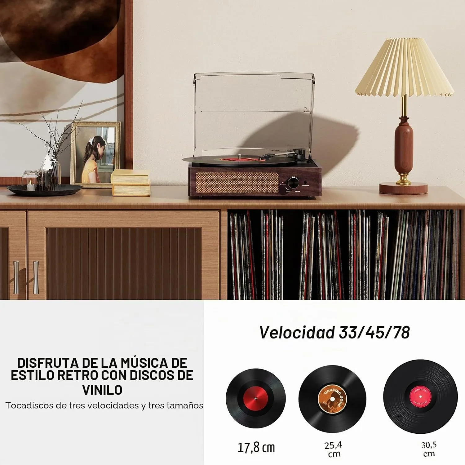 cotsoco Vinyl Record Player Turntable with Built-in Bluetooth Receiver & 2 Stereo Speakers, 3 Speed 3 Size Portable Retro Record Player for Entertainment and Home Decoration