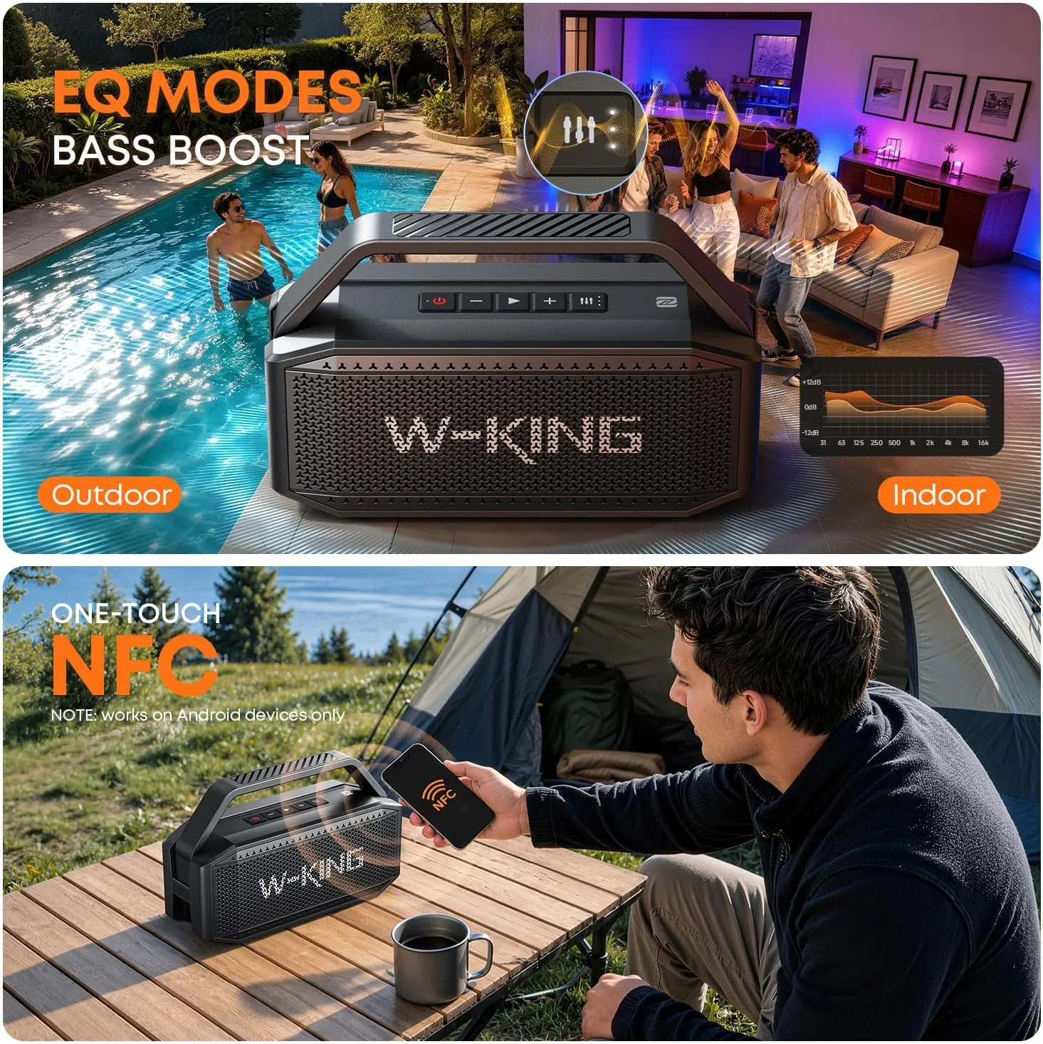 W-KING Bluetooth Speaker, 100W Peak Outdoor Portable Loud Speakers Wireless