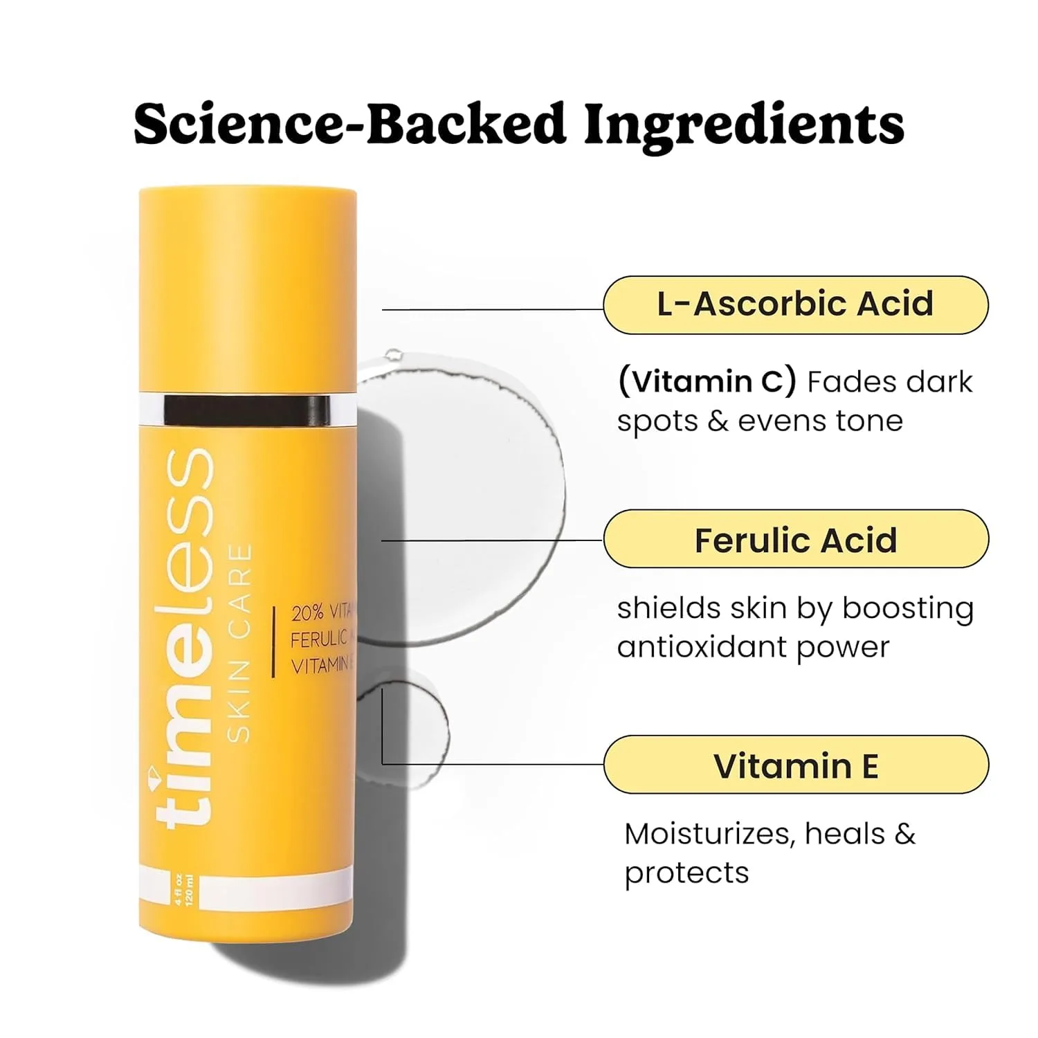 Timeless 20% Vitamin C + E Ferulic Acid Serum, Antioxidant, 4 fl oz