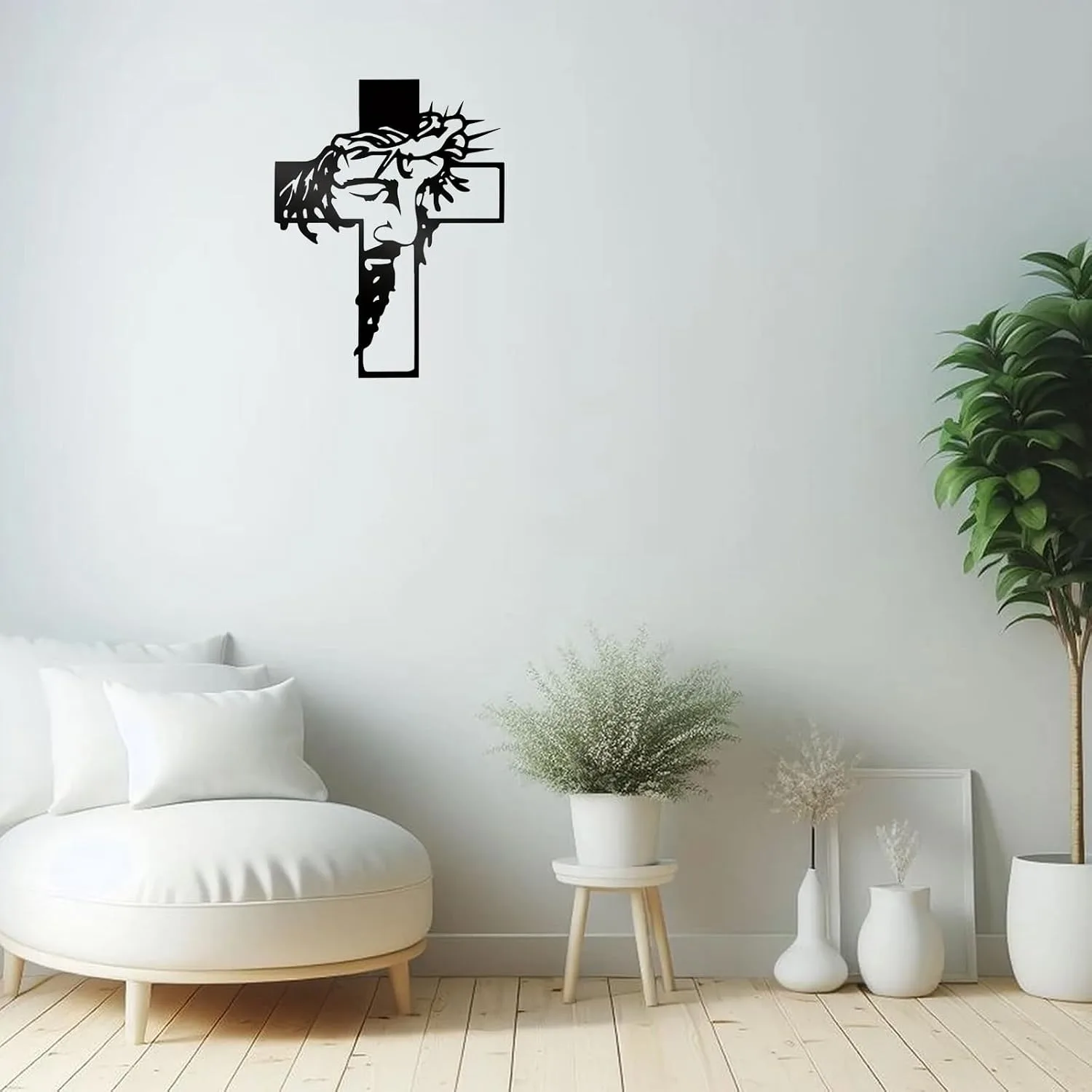 Black Jesus Wall Cross Decor Metal Crucifix Wall Hanging Wall Sculpture for Living Room Home Office Thankful Religious Gifts Grateful Blessed Christian Gifts for Women Special Mother's Day Gift Home Decor Entry Way(Size:12.59 * 9.84in)