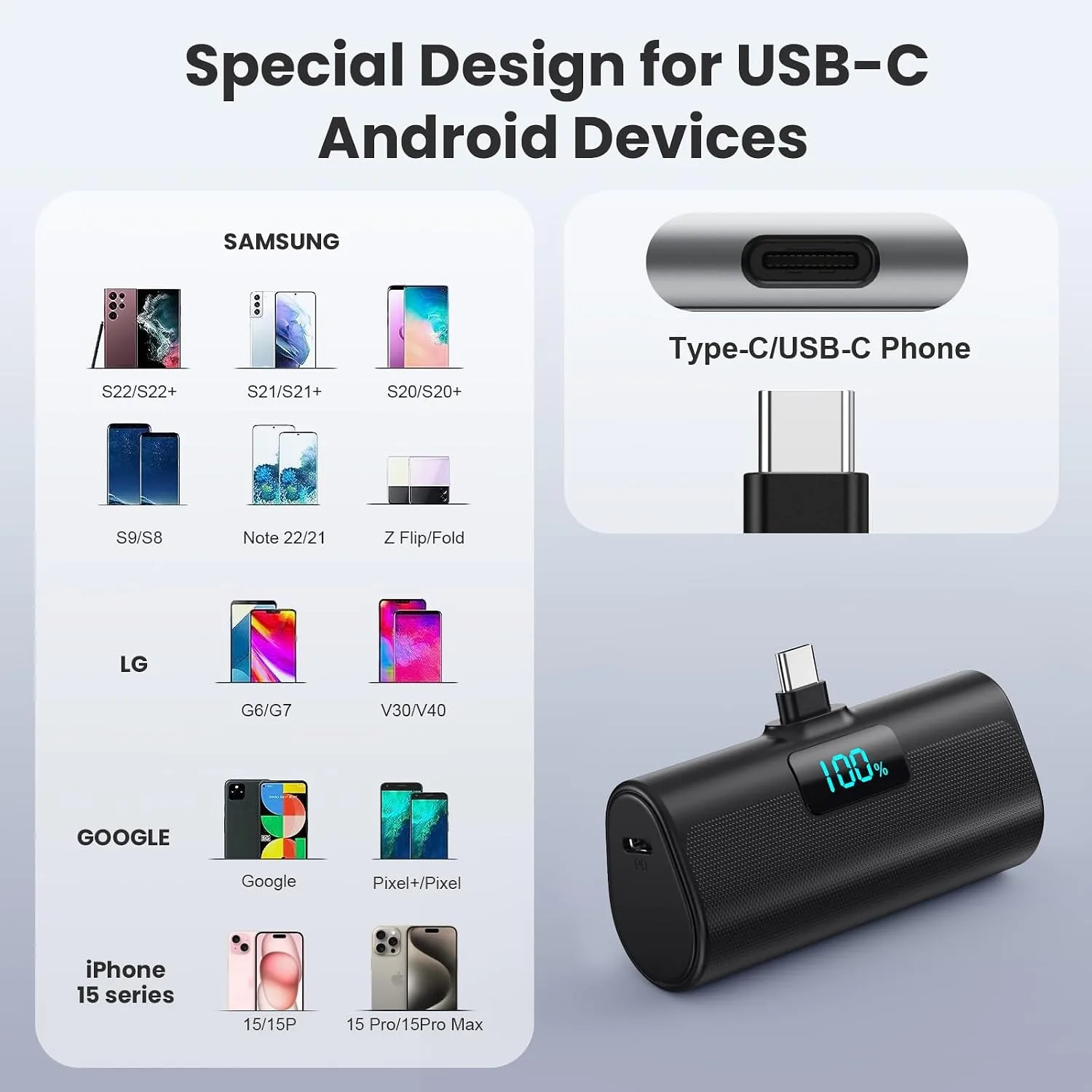 [2-Pack]Portable Charger for iPhone 16/15 Series,5200mAh PD USB C Power Bank Built-in USB-C Connector,Battery Pack Compatible with iPhone 16/16 Plus/16 Pro/16 Pro Max/15 Series,Android (Black+Pink)