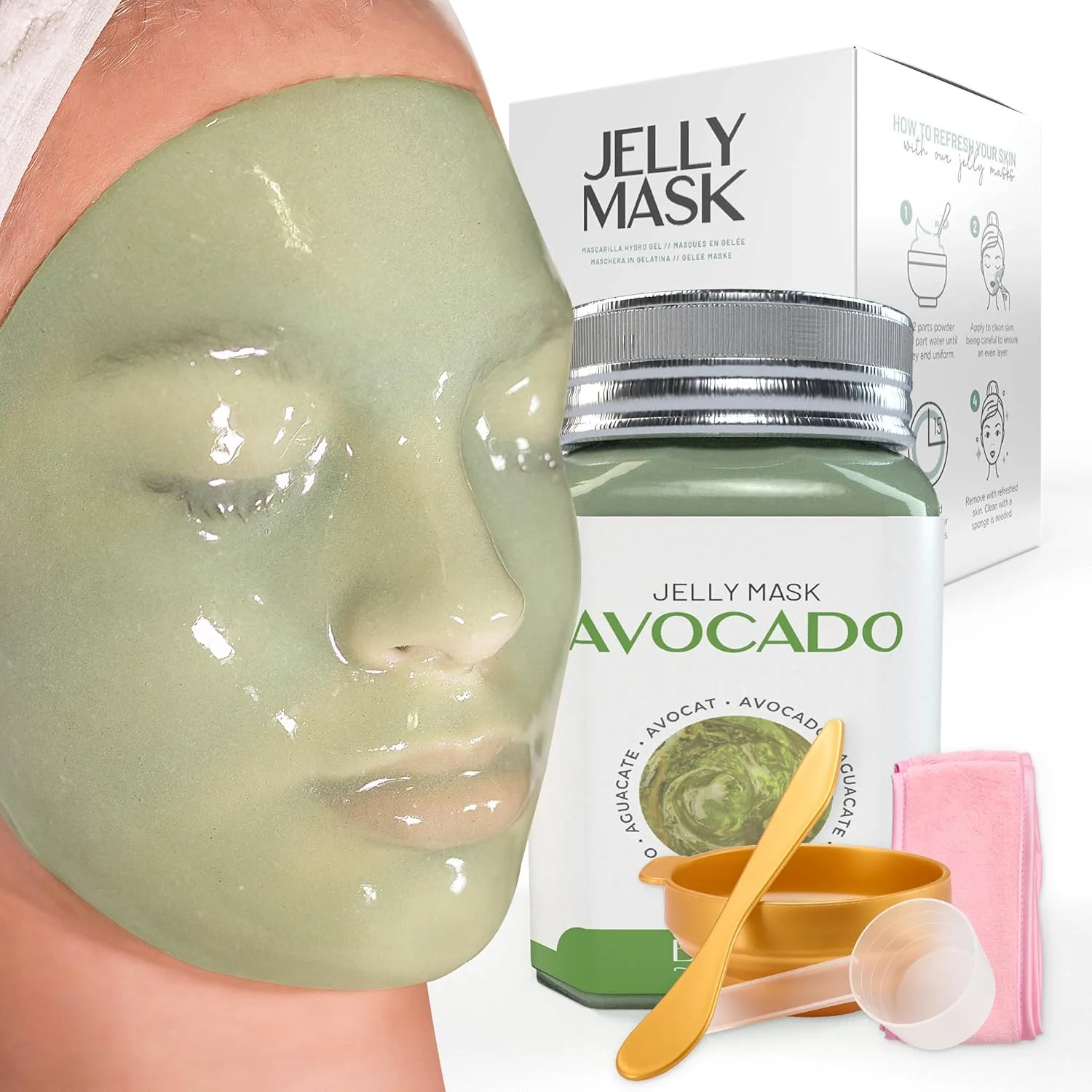 BRÜUN Peel-Off Avocado Jelly Mask for Face Care – A 23 fl oz Rubber Jar for 30 to 35 Treatments – A Skin Care Moisturizing Gel Mask of Spa Set for Men, Women and Adults