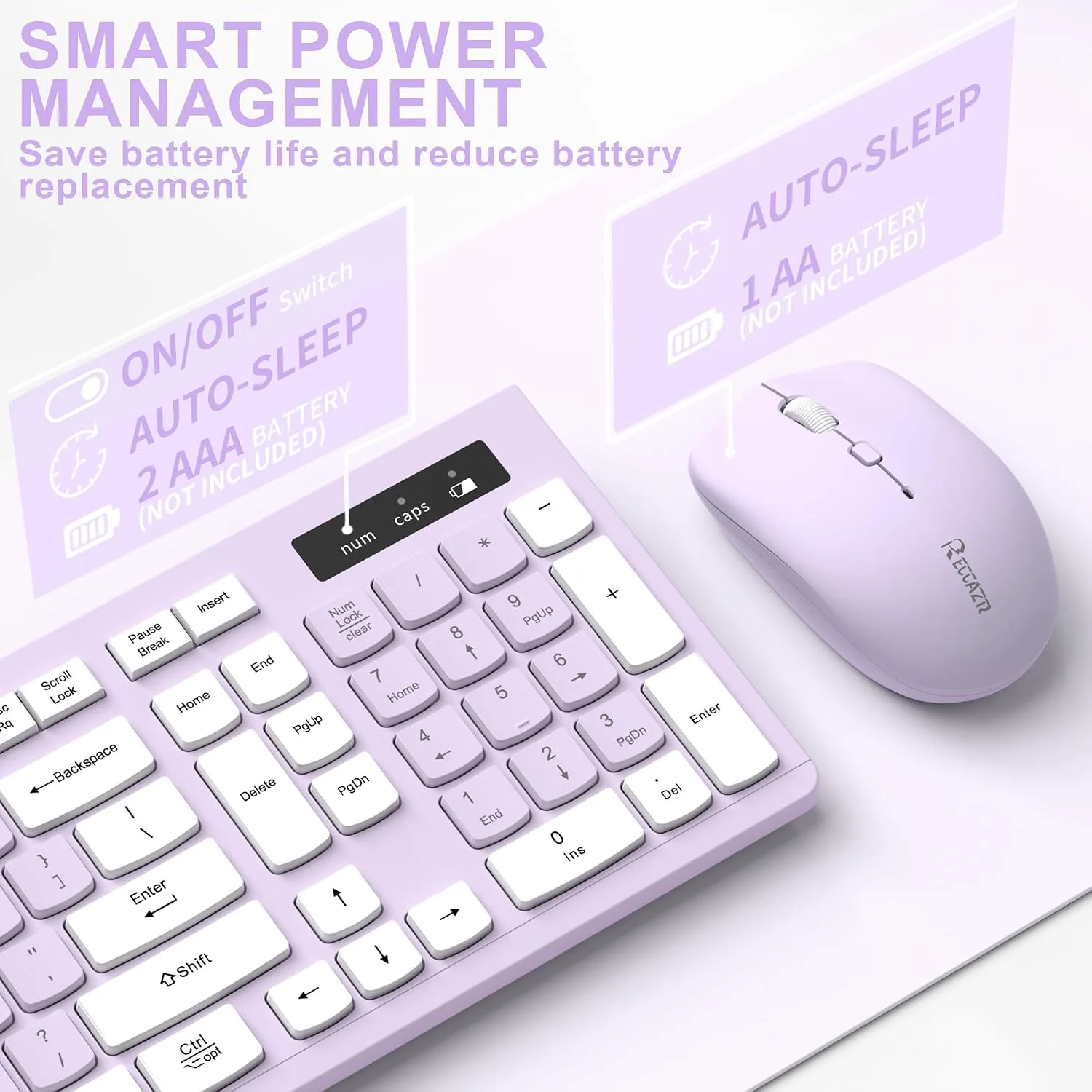 Wireless Keyboard and Mouse Combo Silent for Office and Home(Lilac)