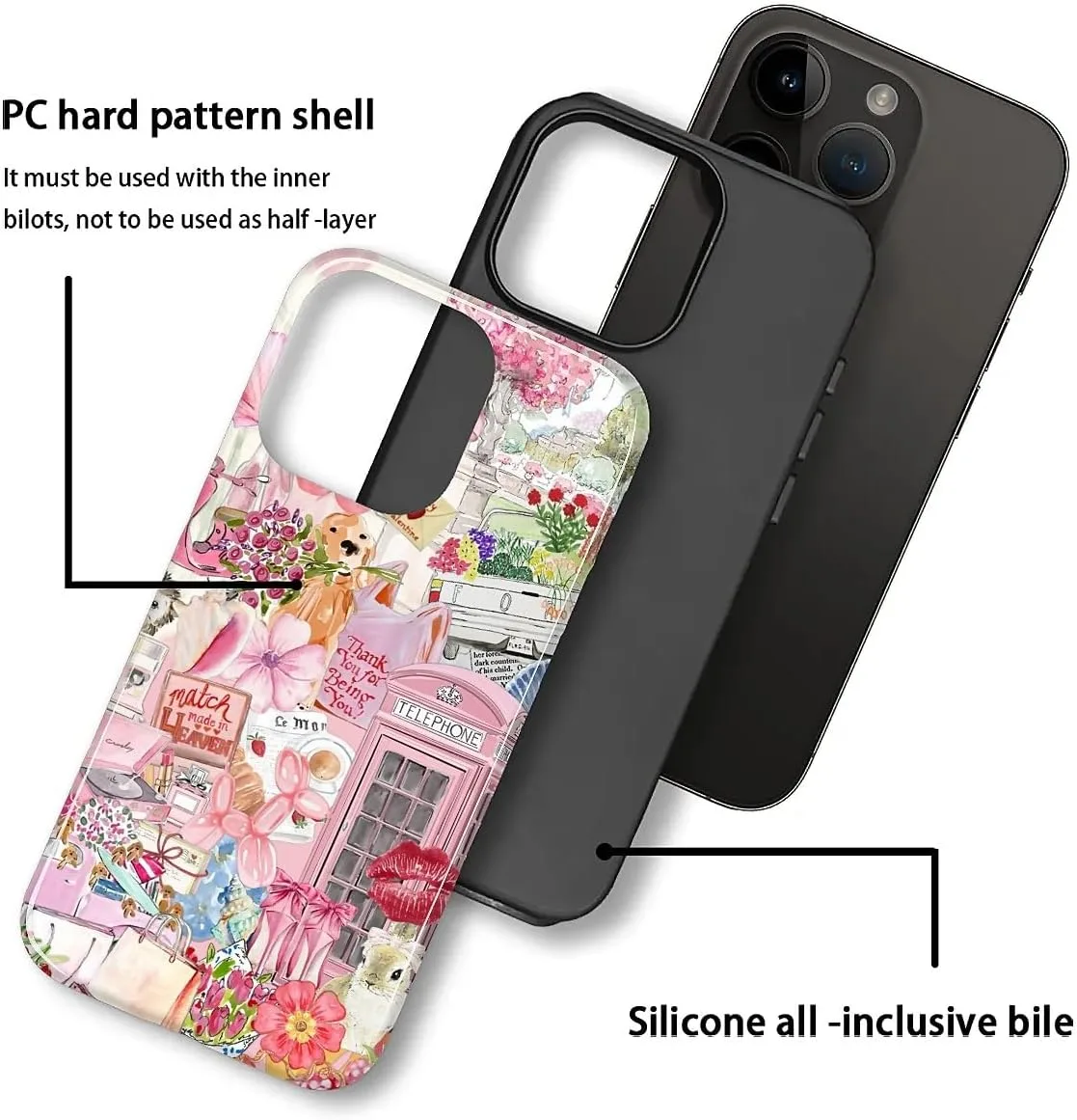 DAIZAG Case for iPhone 15 Pro Max,Mixed 2 Layer Design Shockproof Soft TPU Ddouble Protection Phone Case for iPhone 15 Pro Max-Cute Pink Animal Garden Collage
