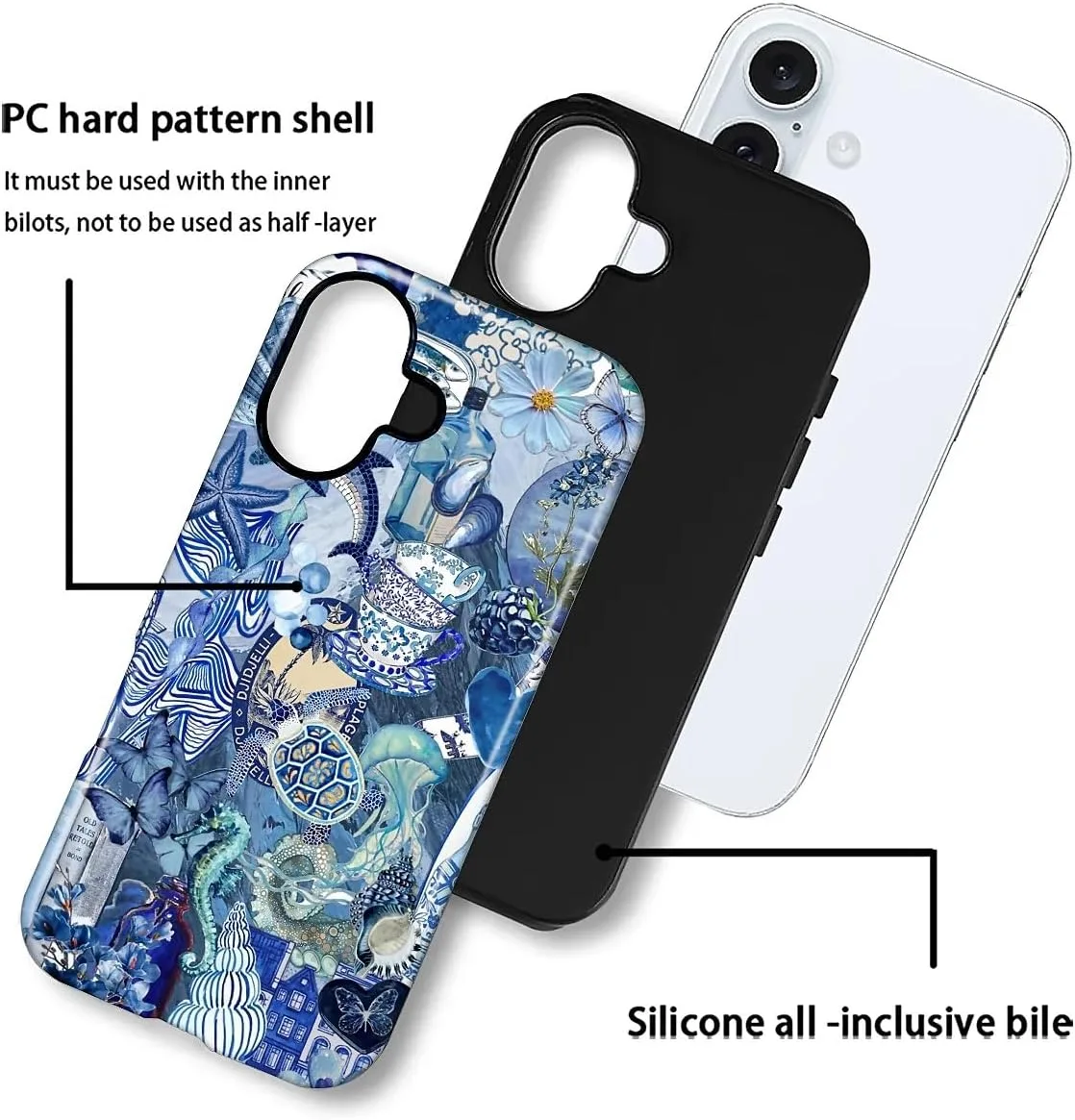 DAIZAG Case for iPhone 16,Mixed 2 Layer Design Shockproof Soft TPU Ddouble Protection Phone Case for iPhone 16-Blue Book Sea Life World