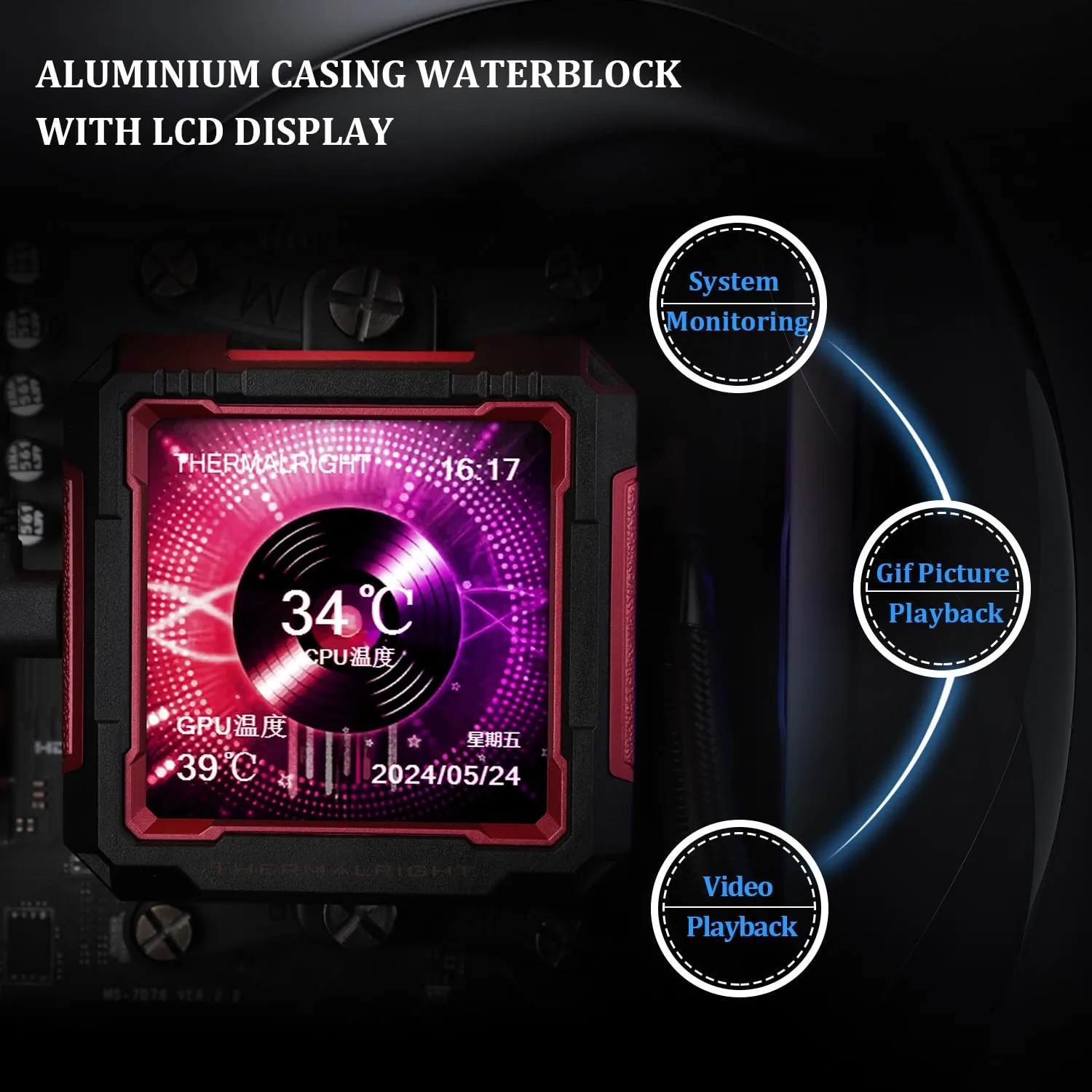 Thermalright FW PRO 360 ARGB RB CPU AIO Cooler,Computer Water Cooler System,IPS LCD Screen with 320x320 Resolution,for AM5,Intel LGA1700/1851,CPU Cooler with 2.73-in LCD Display,Magnetic Cold Head-Red