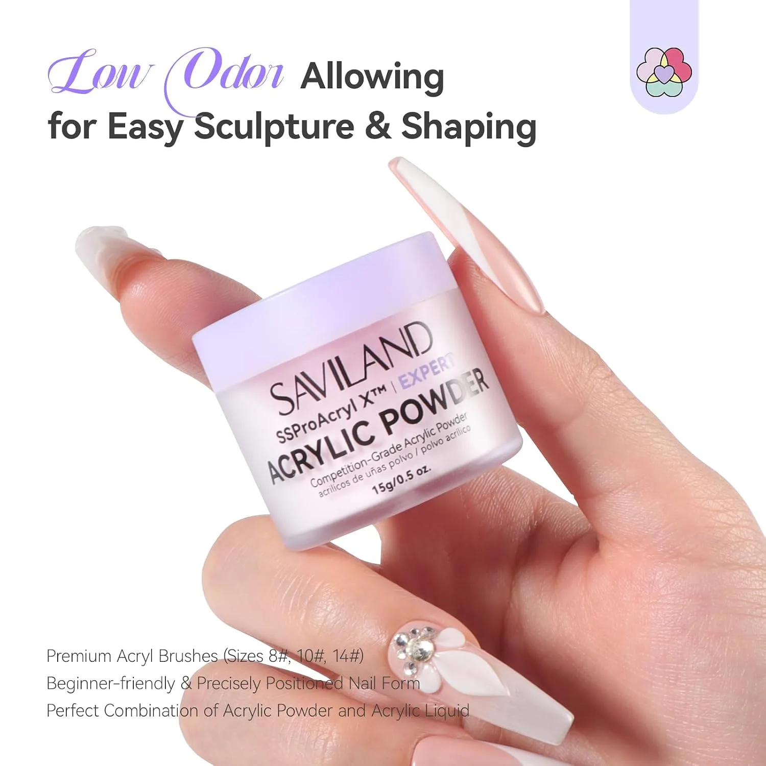 SAVILAND Acrylic Nail Kit for Beginners with Everything, Clear White Pink
